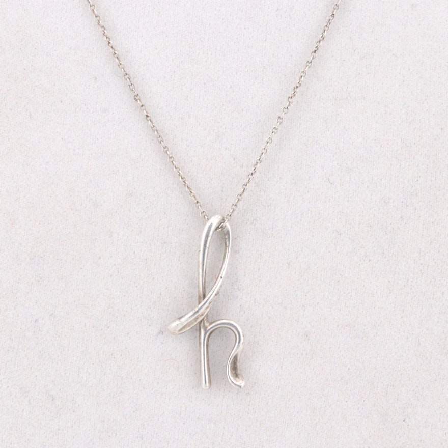 Tiffany & Co. Elsa Peretti Sterling Silver "h" Alphabet Pendant Necklace