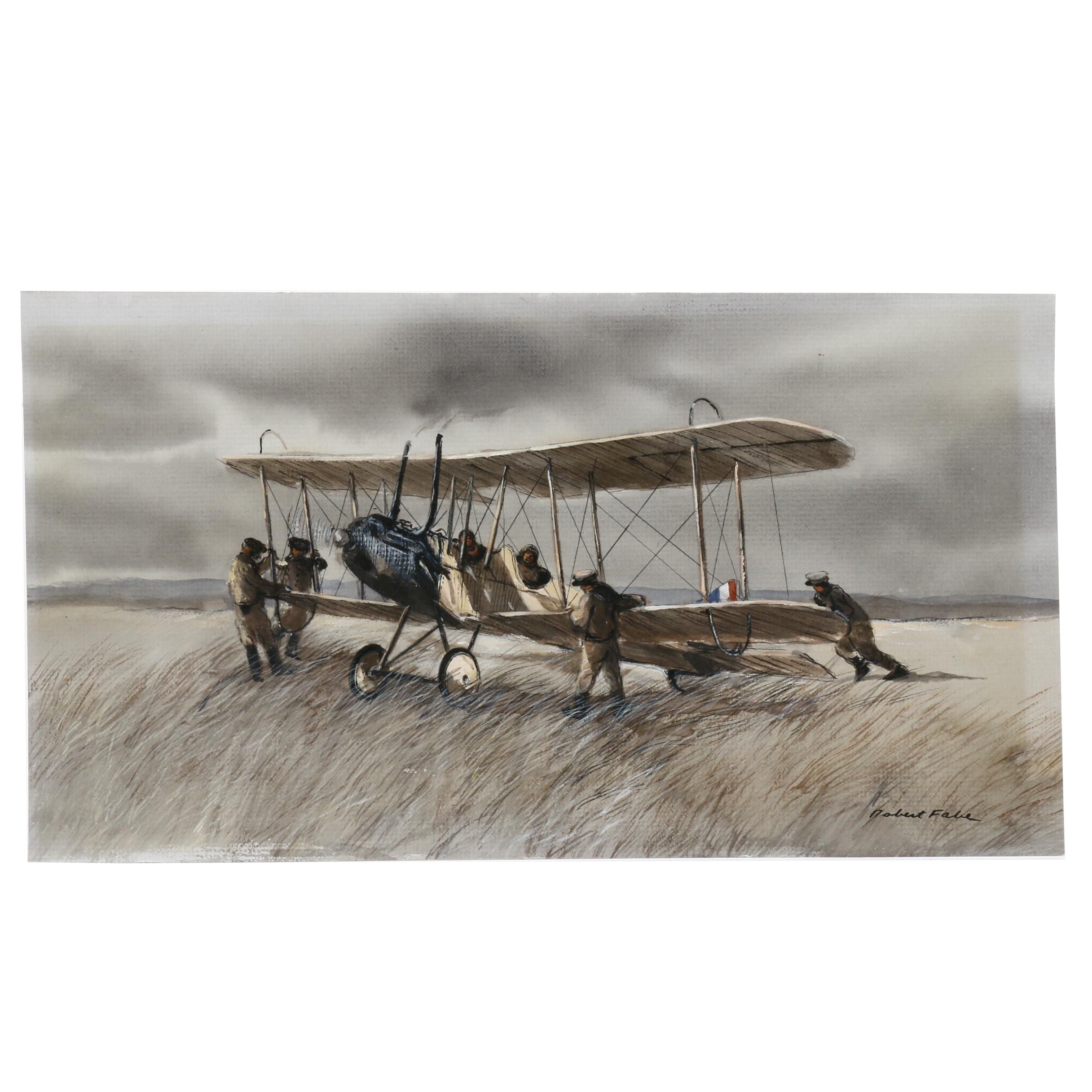 Robert Fabe Acrylic Painting of WWI Plane "First Across"