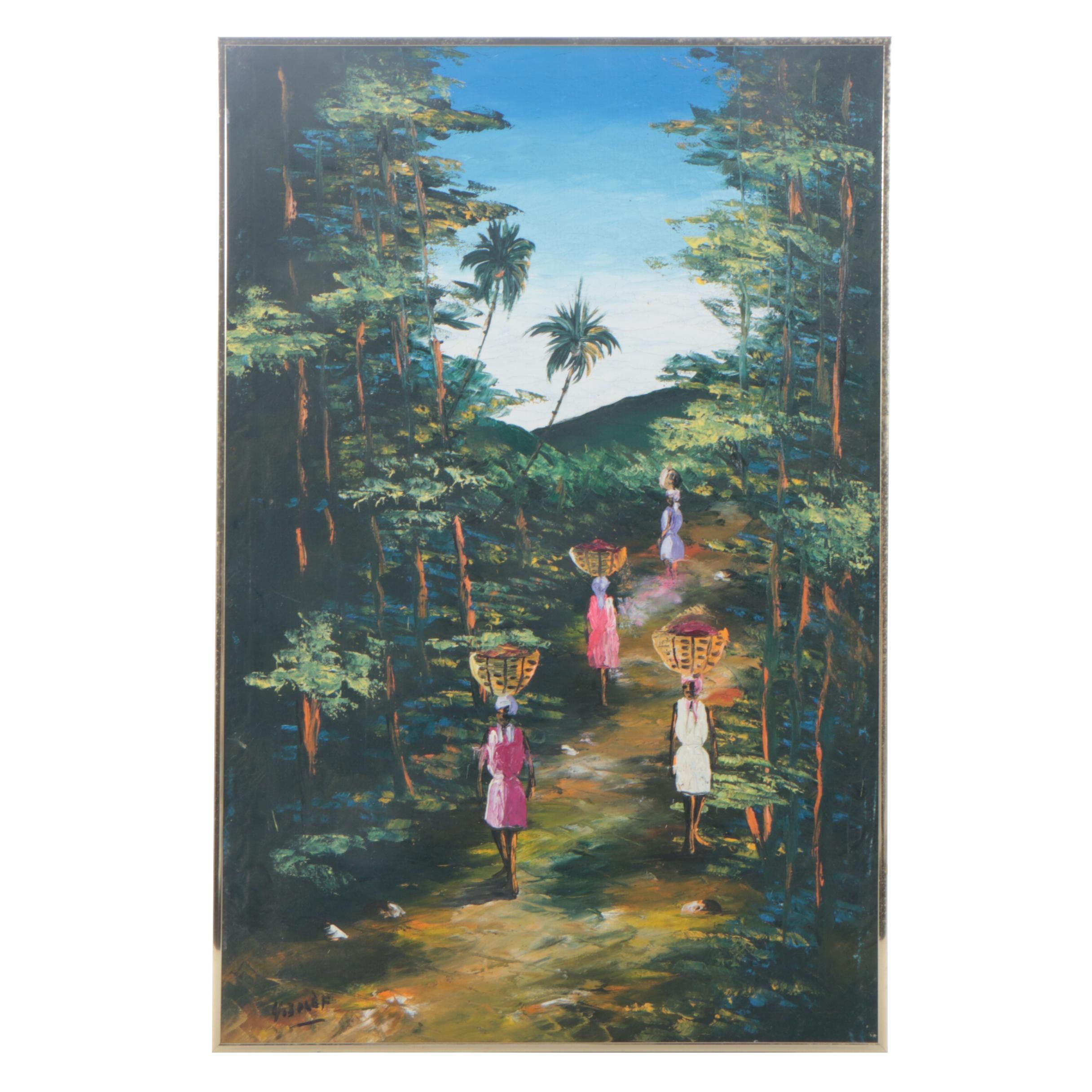 Caribbean Folk Art Oil Painting