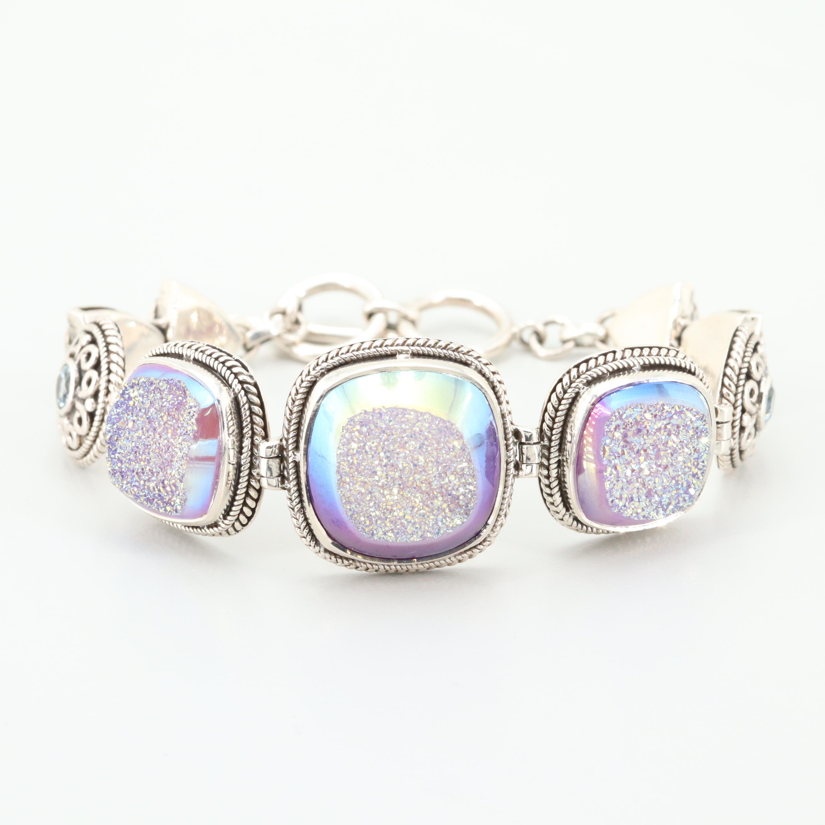 Sterling Silver Druzy and Topaz Bracelet