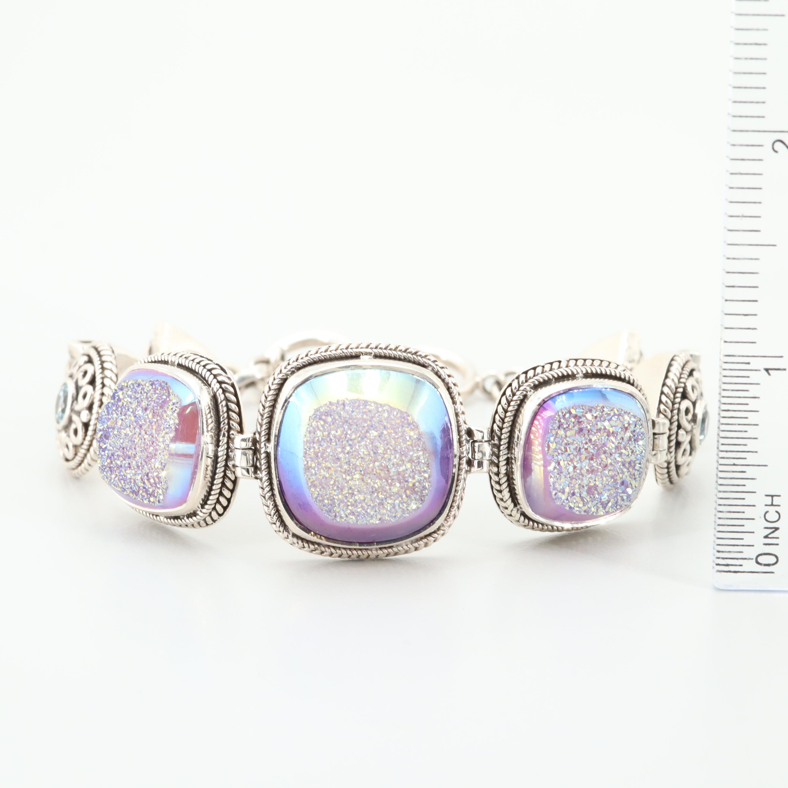 Sterling Silver Druzy and Topaz Bracelet