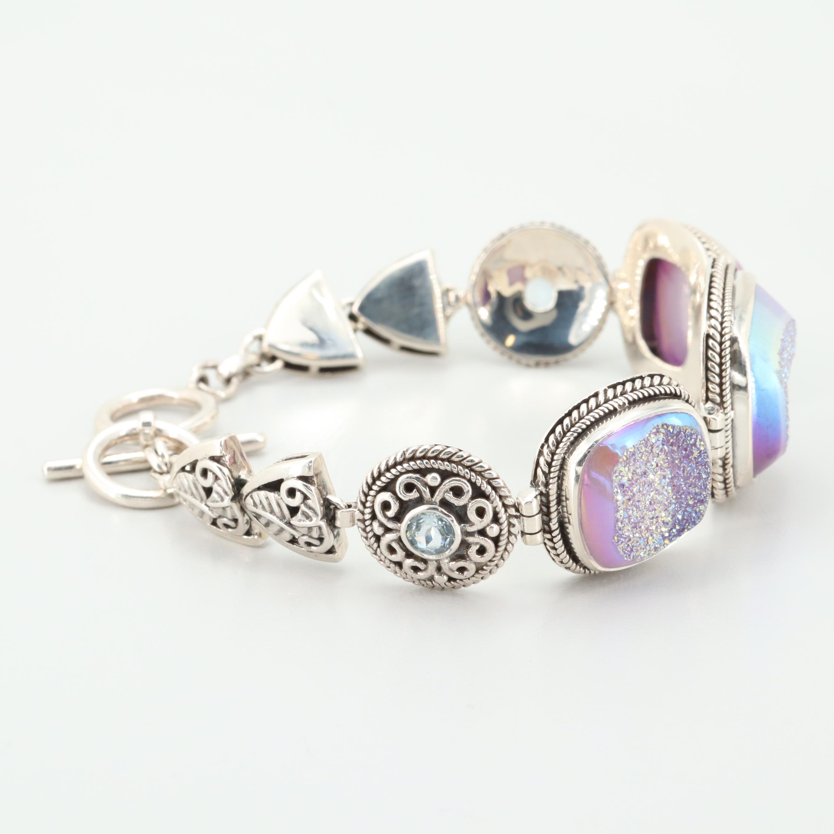 Sterling Silver Druzy and Topaz Bracelet