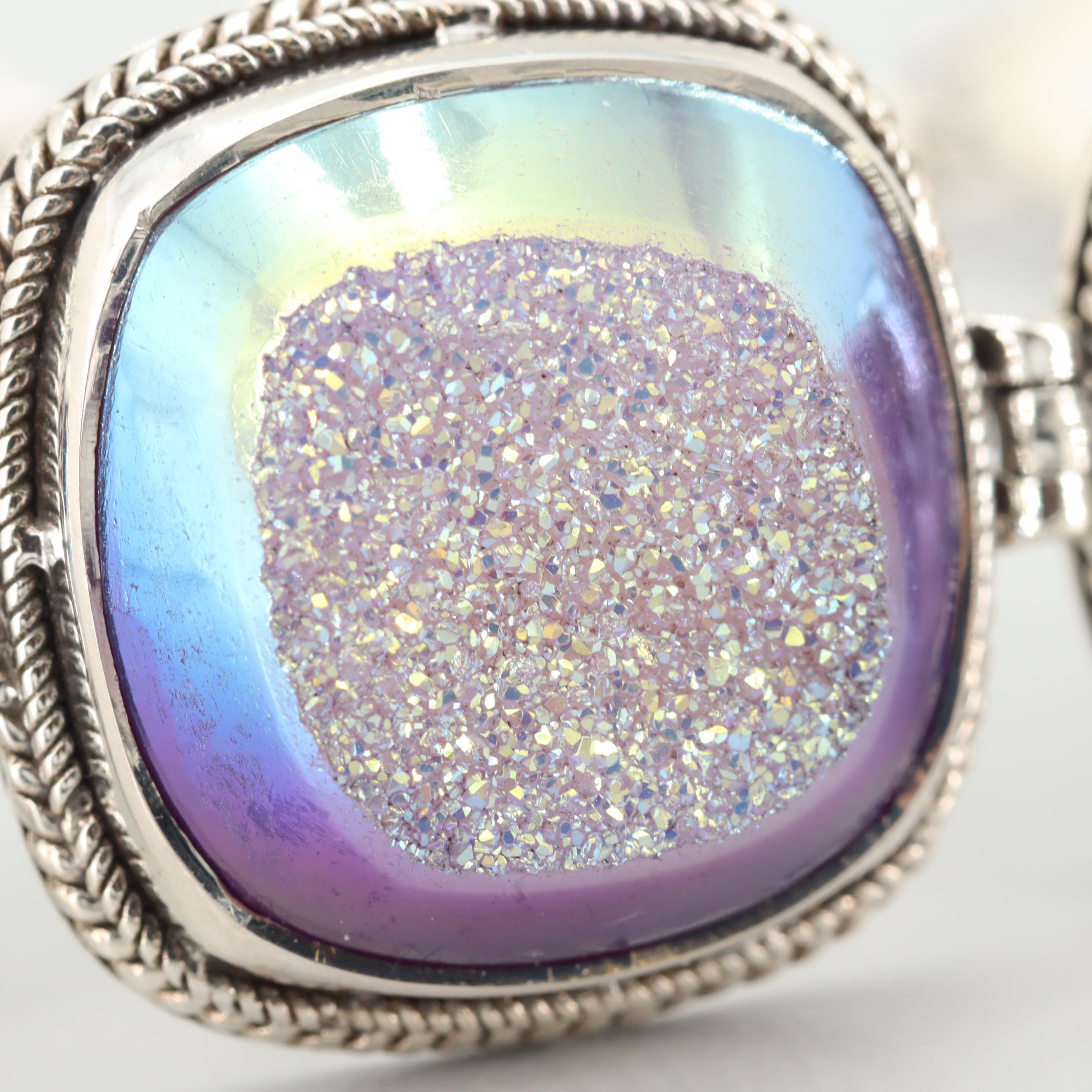 Sterling Silver Druzy and Topaz Bracelet