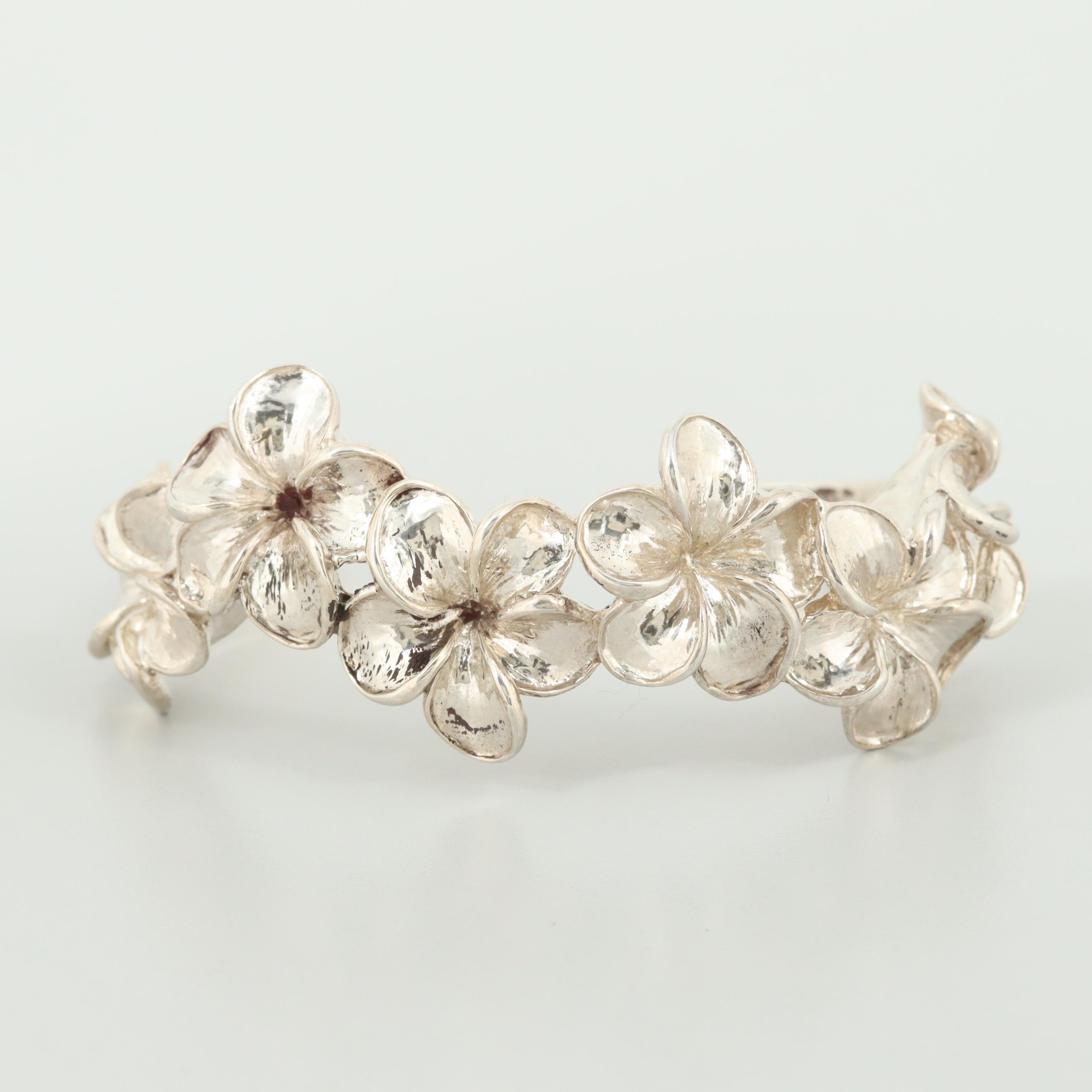 Kabana Sterling Silver Hawaiian Plumeria Cuff Bracelet