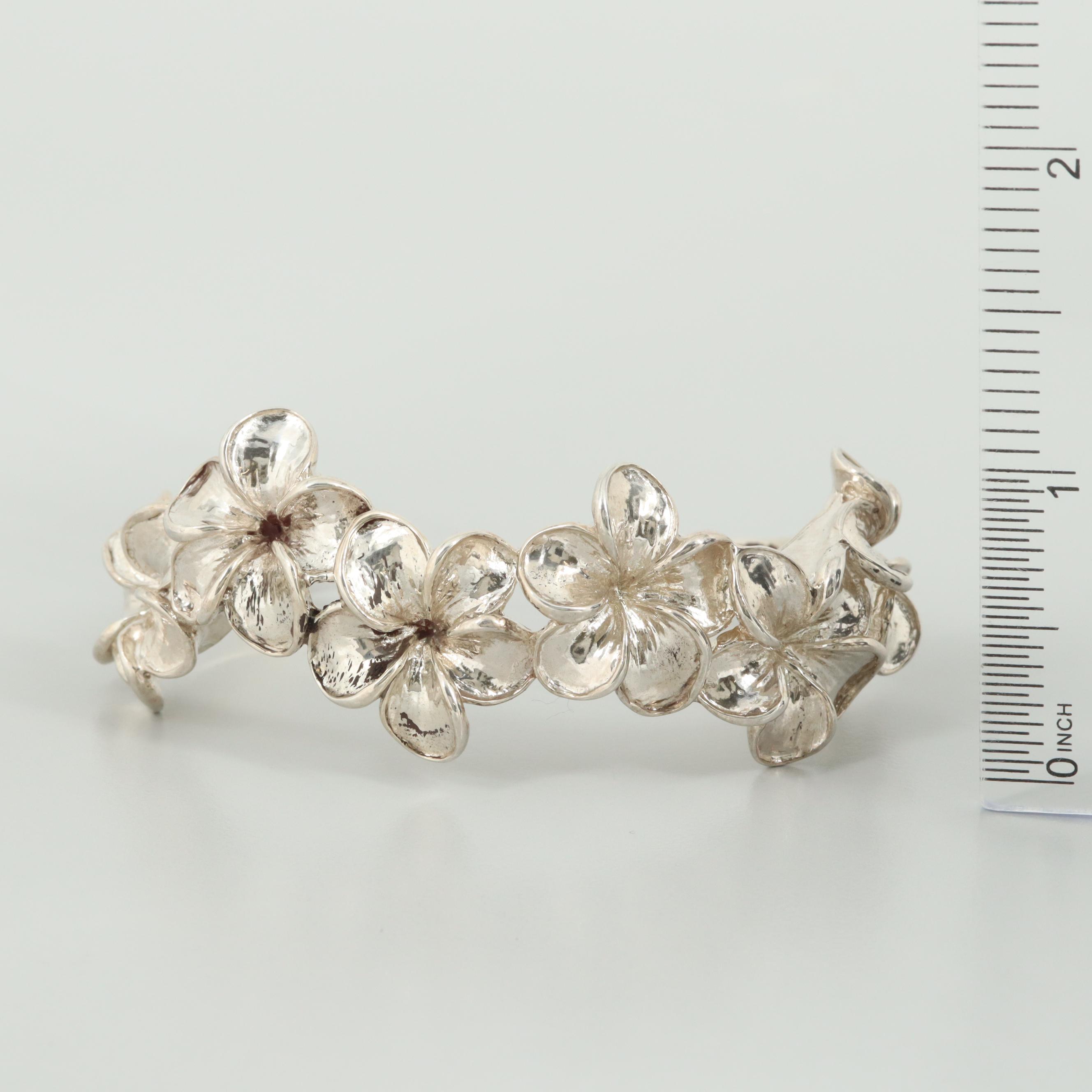 Kabana Sterling Silver Hawaiian Plumeria Cuff Bracelet