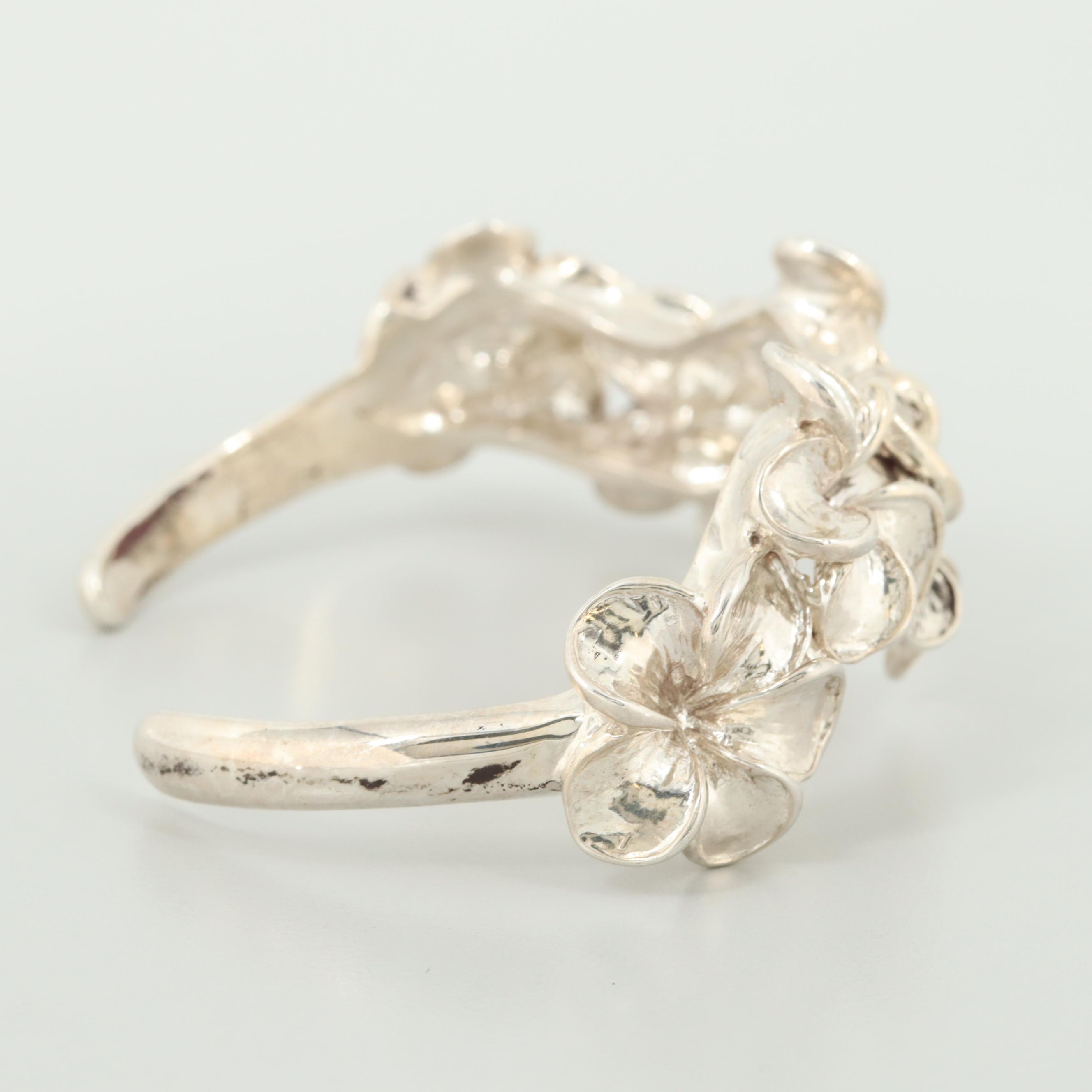 Kabana Sterling Silver Hawaiian Plumeria Cuff Bracelet