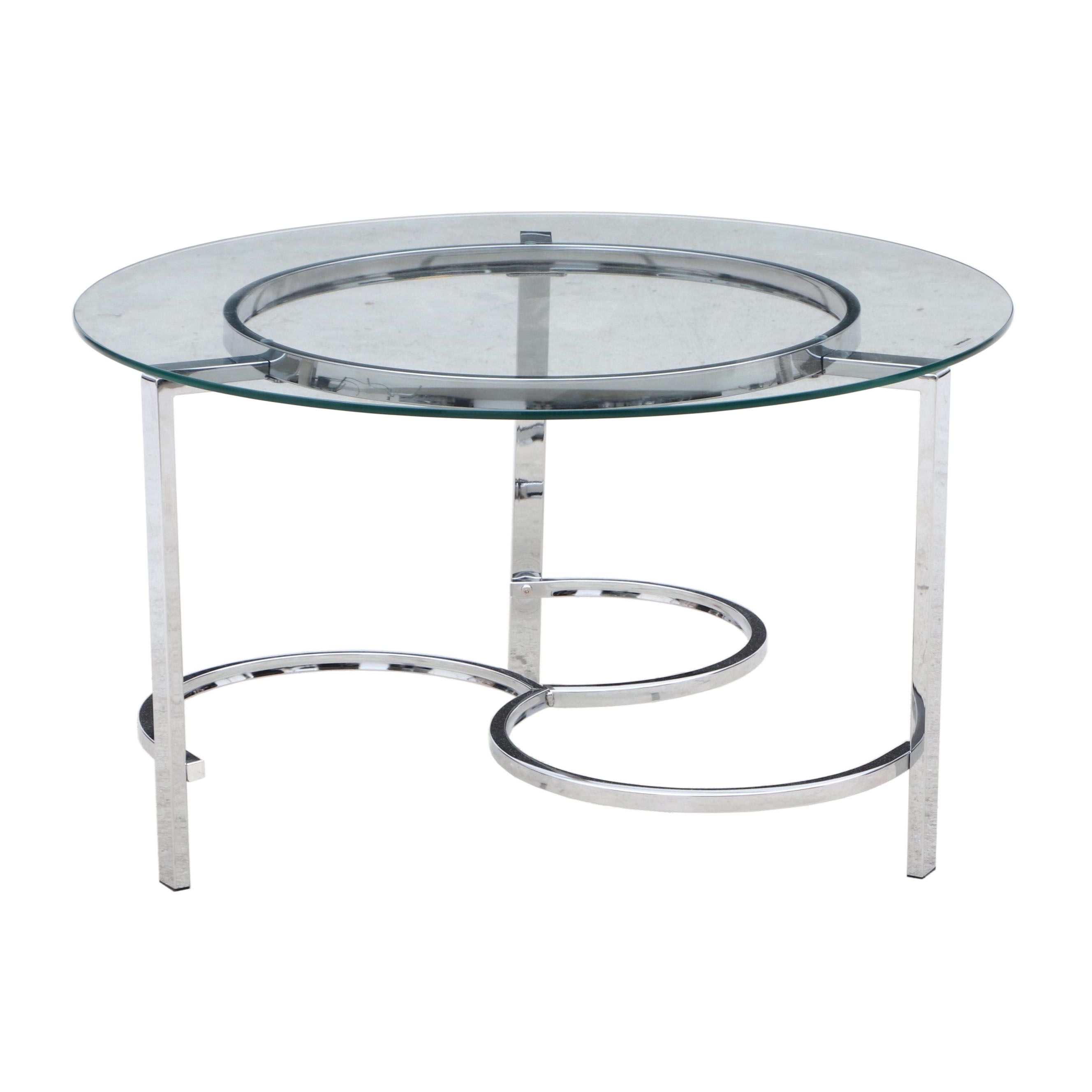 Contemporary Round Glass Coffee Table on Chrome Steel Base