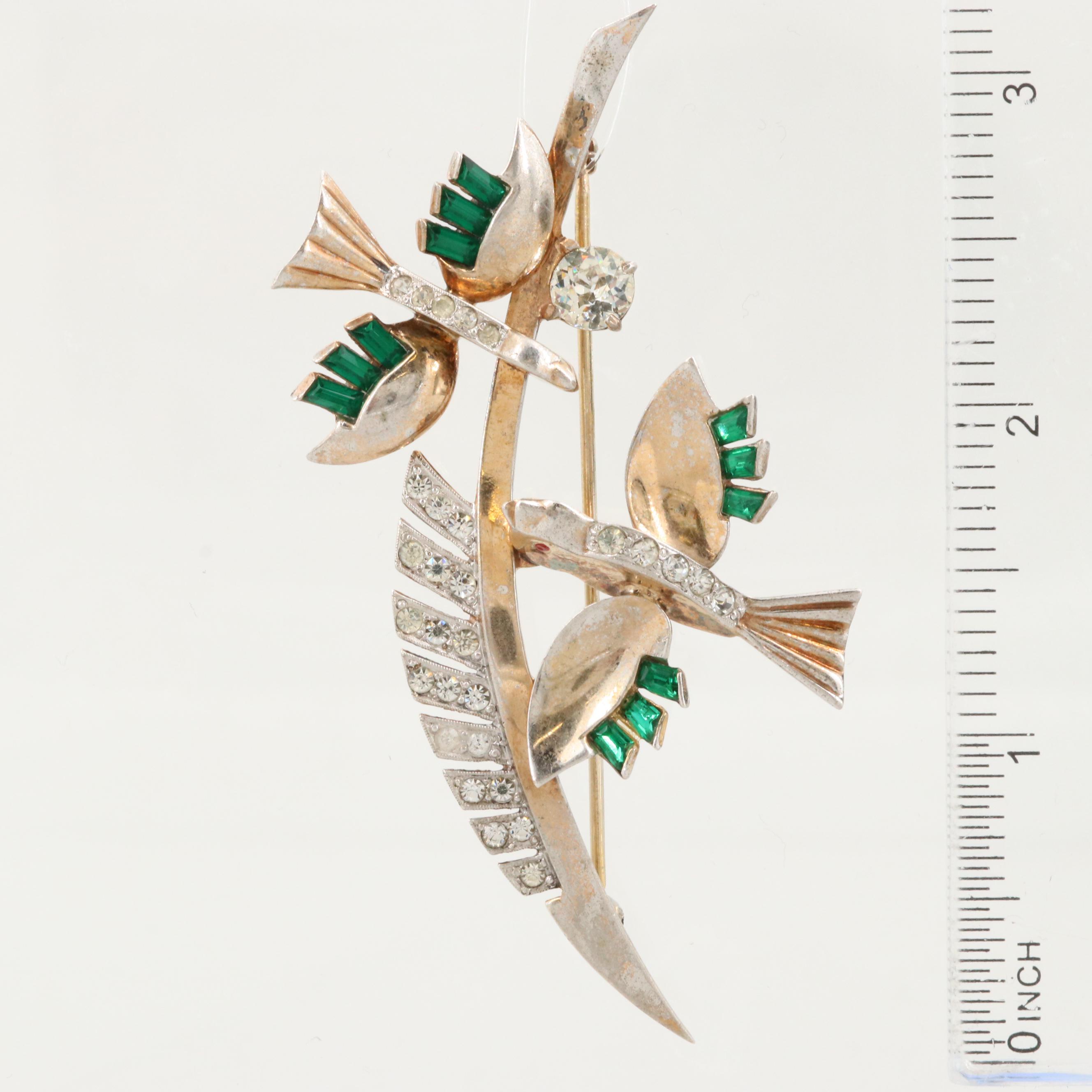 Circa 1950s Mazer Sterling Rhinestone Brooch