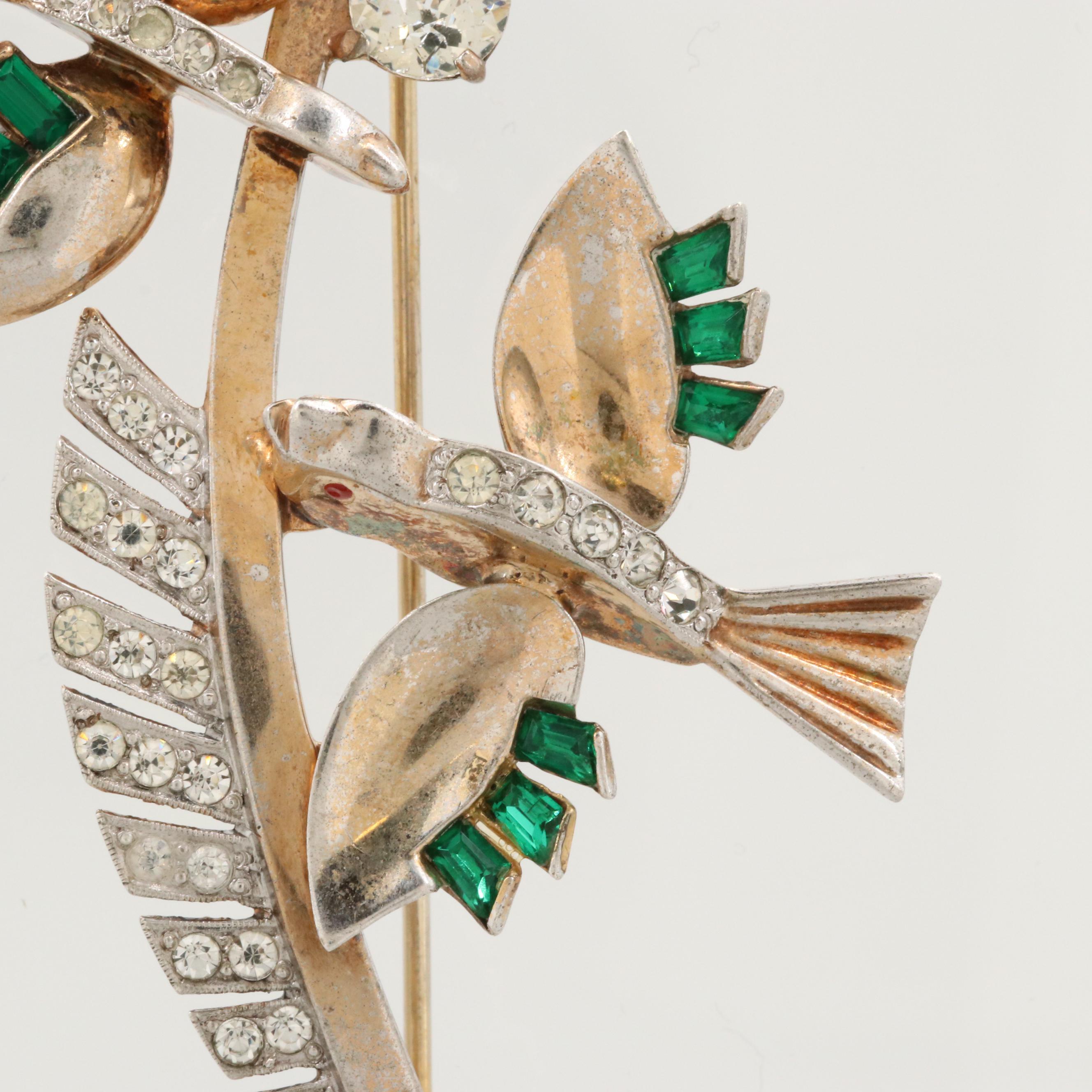 Circa 1950s Mazer Sterling Rhinestone Brooch