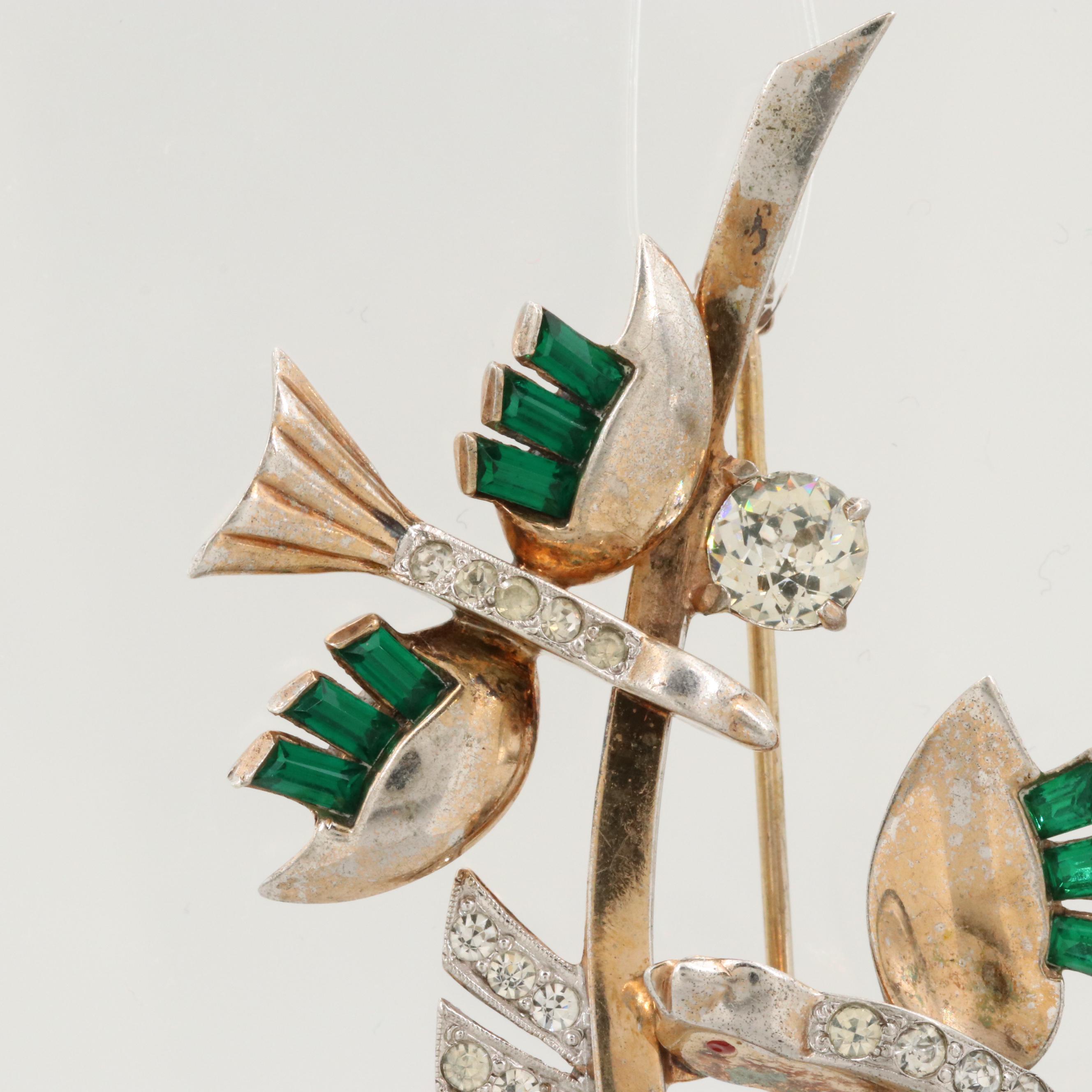 Circa 1950s Mazer Sterling Rhinestone Brooch