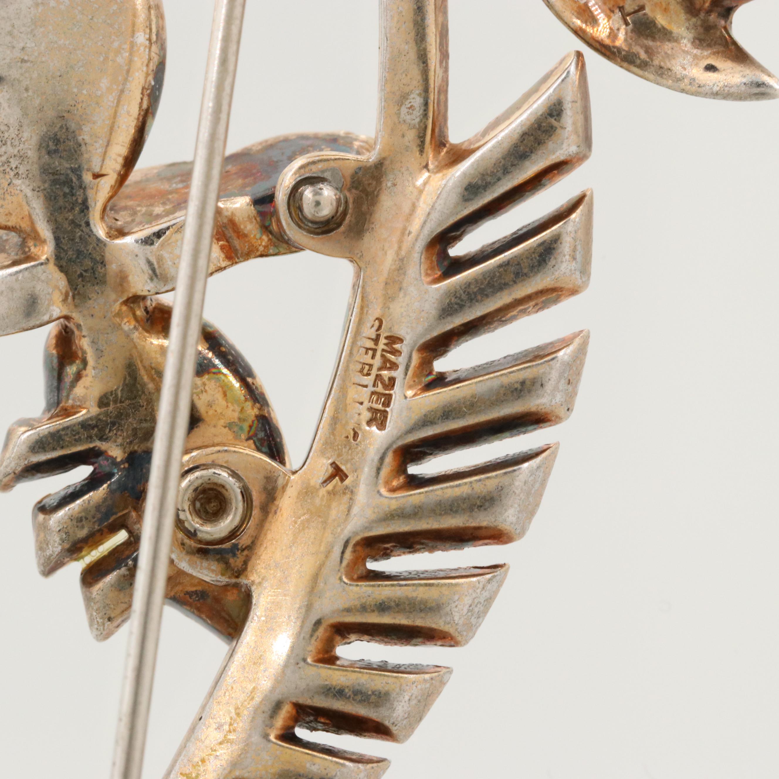 Circa 1950s Mazer Sterling Rhinestone Brooch