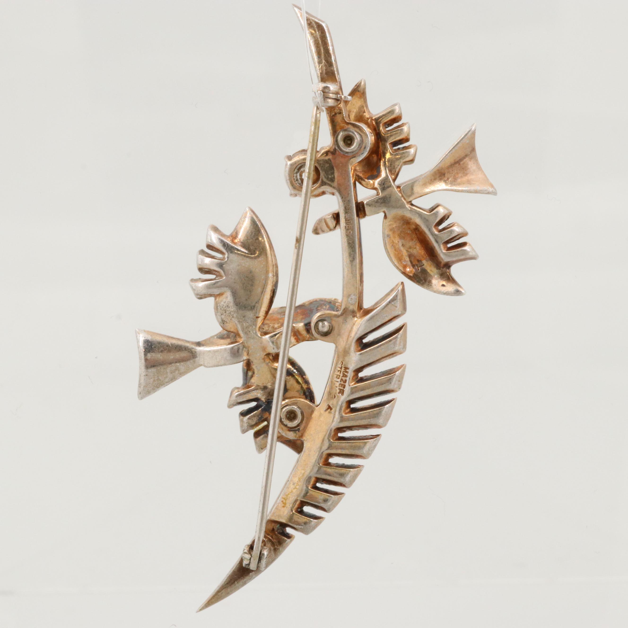 Circa 1950s Mazer Sterling Rhinestone Brooch