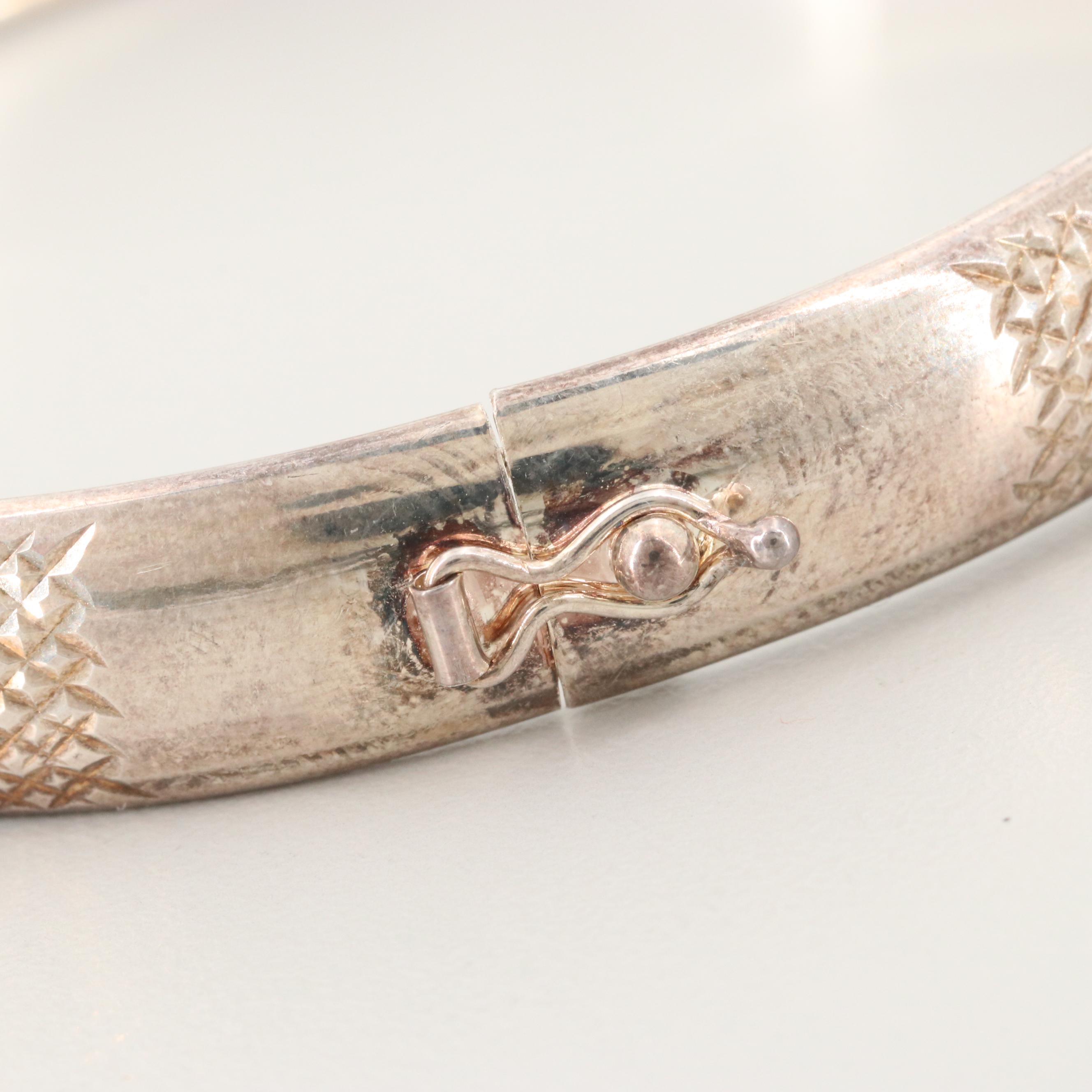 Mexican Sterling Silver Textured Bangle Bracelet