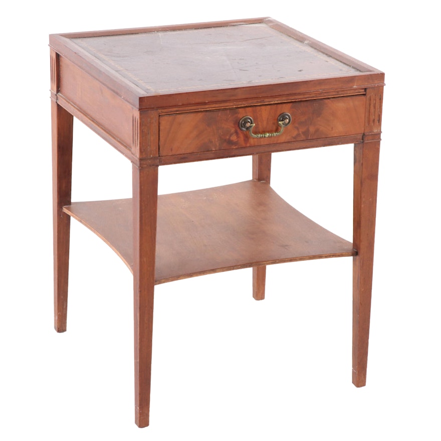 Regency Style Cherry Side Table with Embossed Leather Top, Twentieth Century