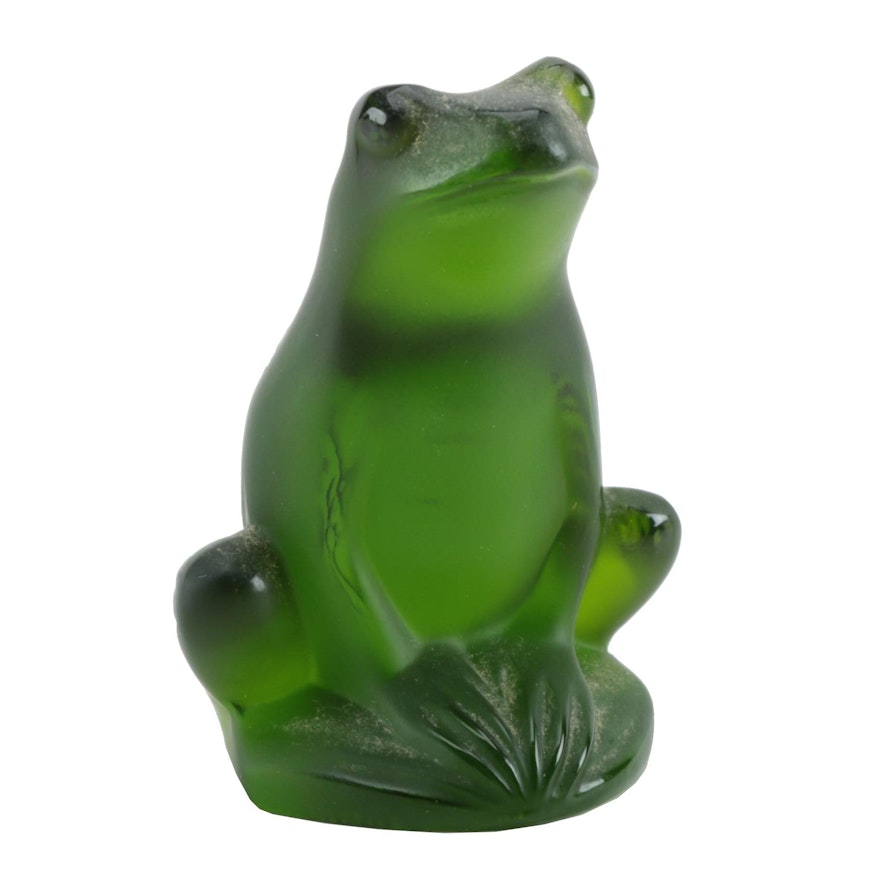 Lalique Frosted Green Crystal Frog Figurine