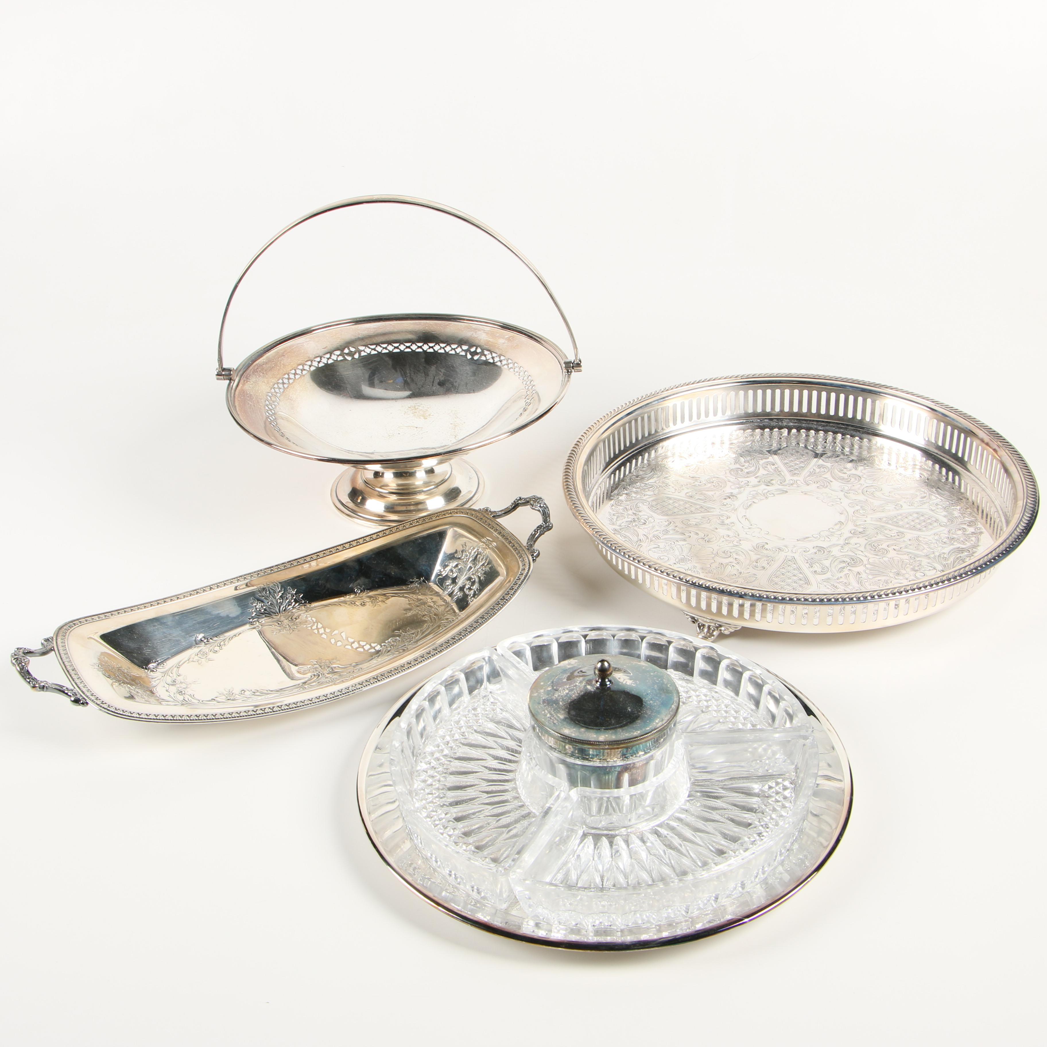 Vintage Silver Plate Serveware Including W.M. Mounts and Barker Brothers