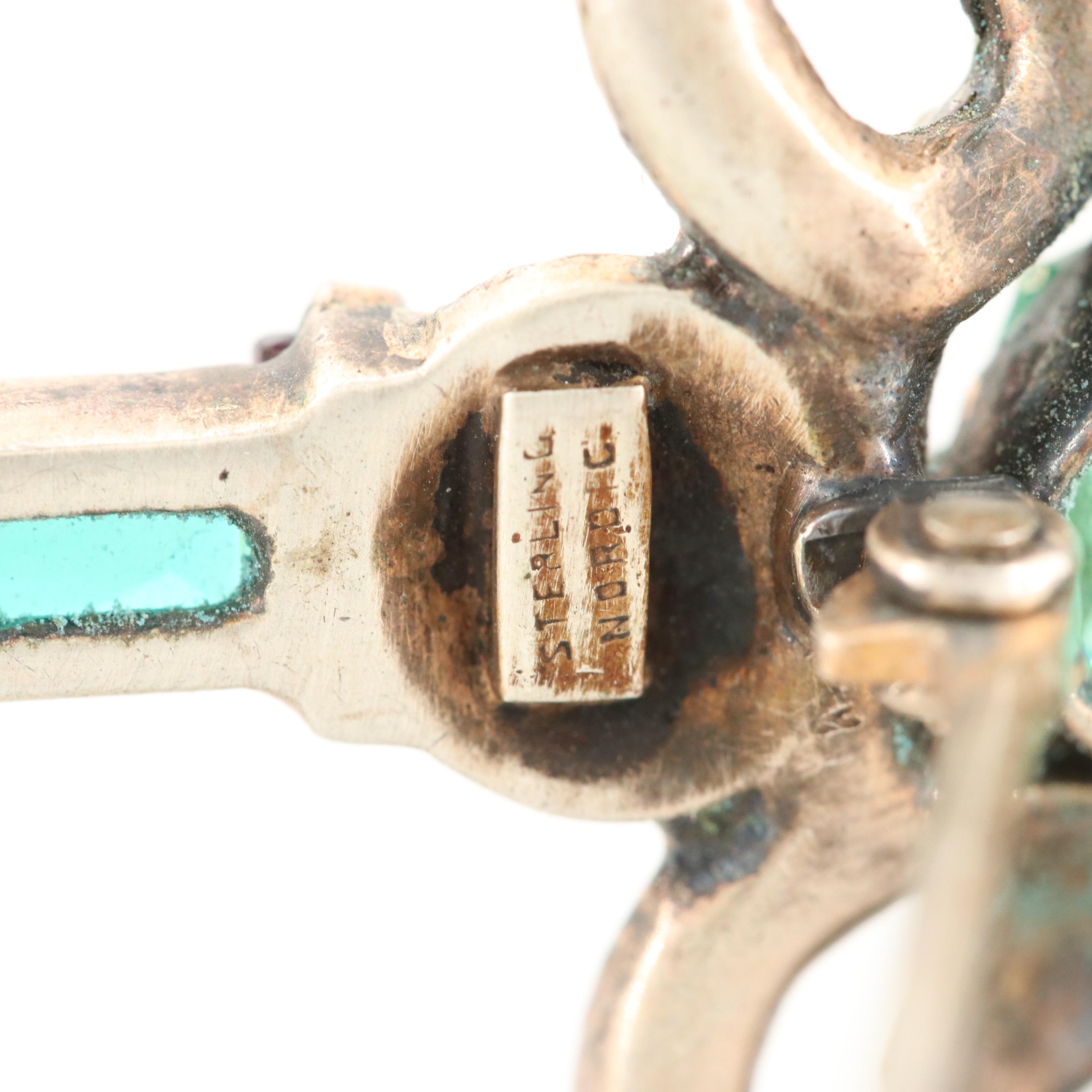 Vintage Nordic Sterling Rhinestone Key Brooch