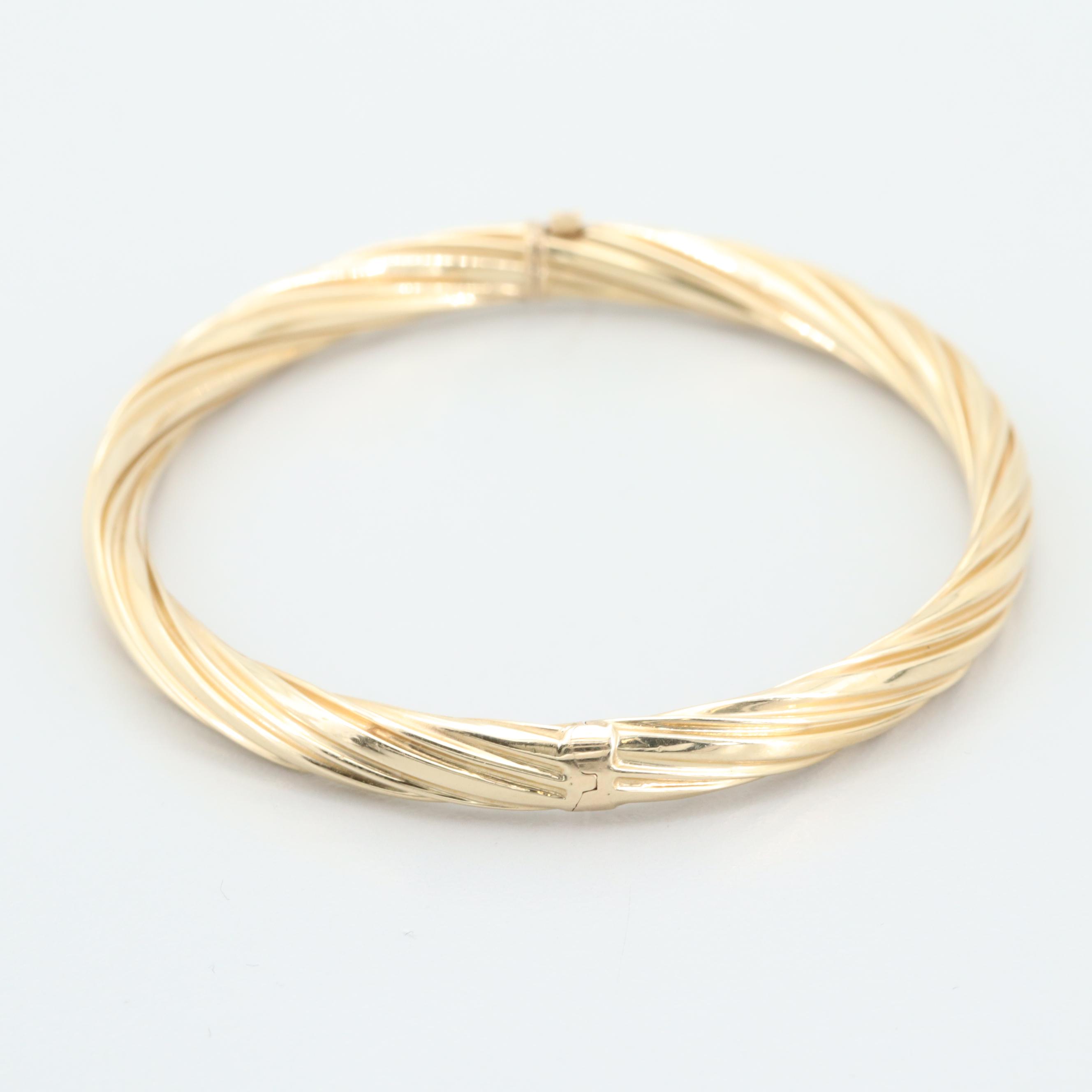 14K Yellow Gold Twisted Bangle Bracelet