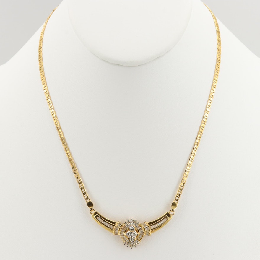 10K and 14K Yellow Gold 1.54 CTW Diamond Centerpiece Necklace