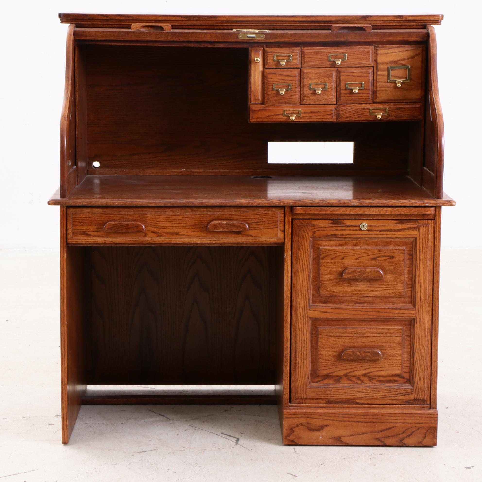 Oak Roll-Top Keyboard Desk by Winners Only, Late 20th Century