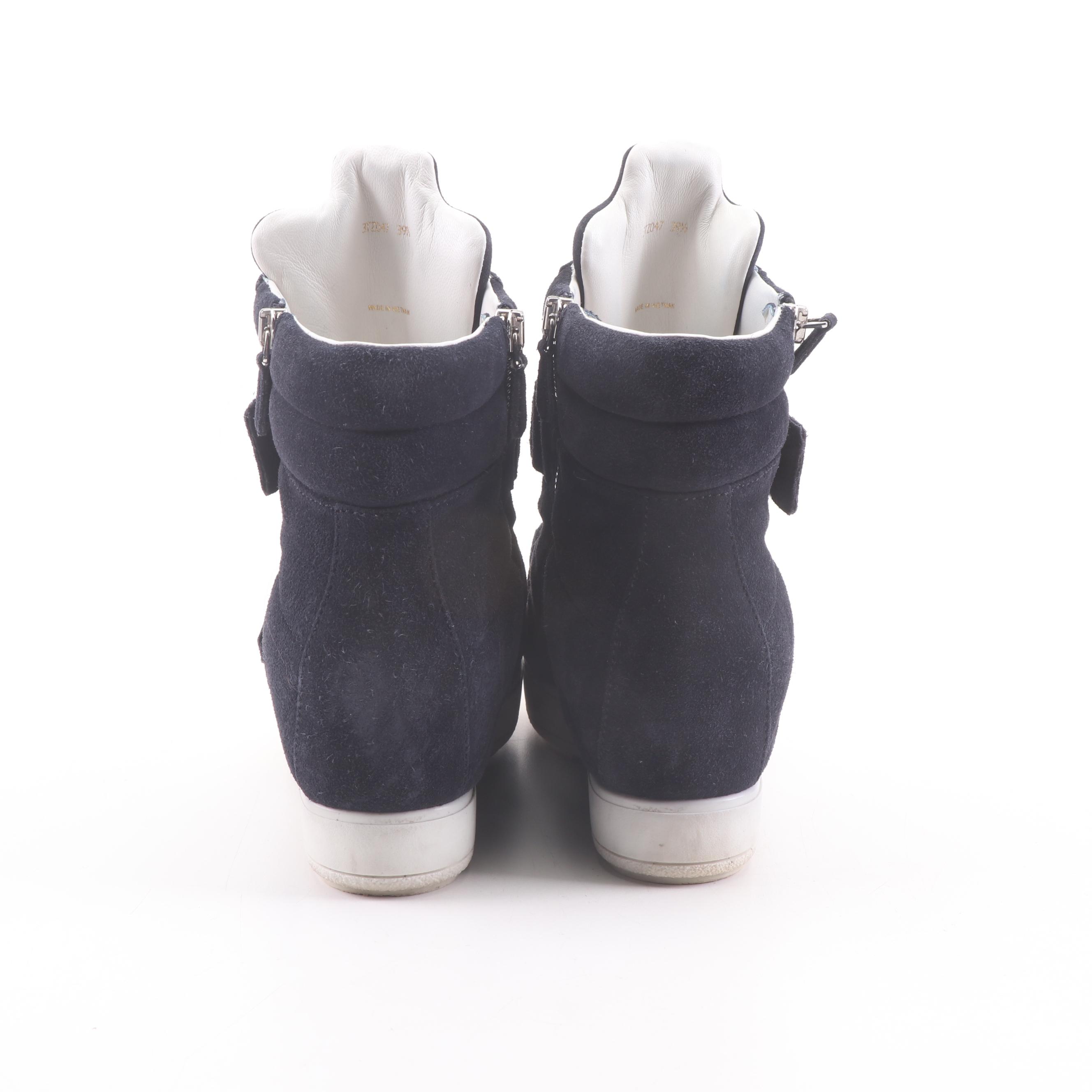 Prada Scamosciato "Calzature Donna" Dark Navy Suede High Top Sneakers