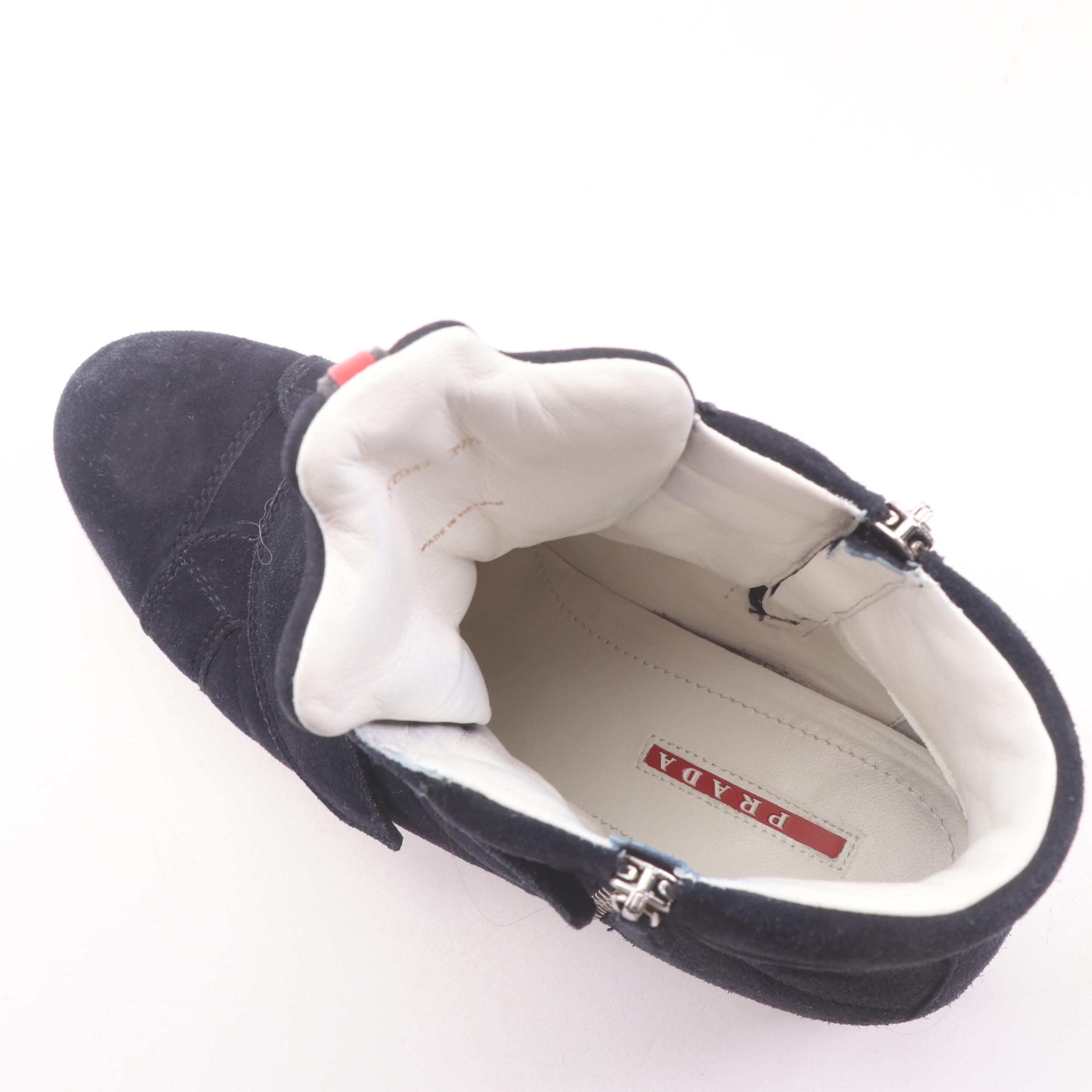 Prada Scamosciato "Calzature Donna" Dark Navy Suede High Top Sneakers