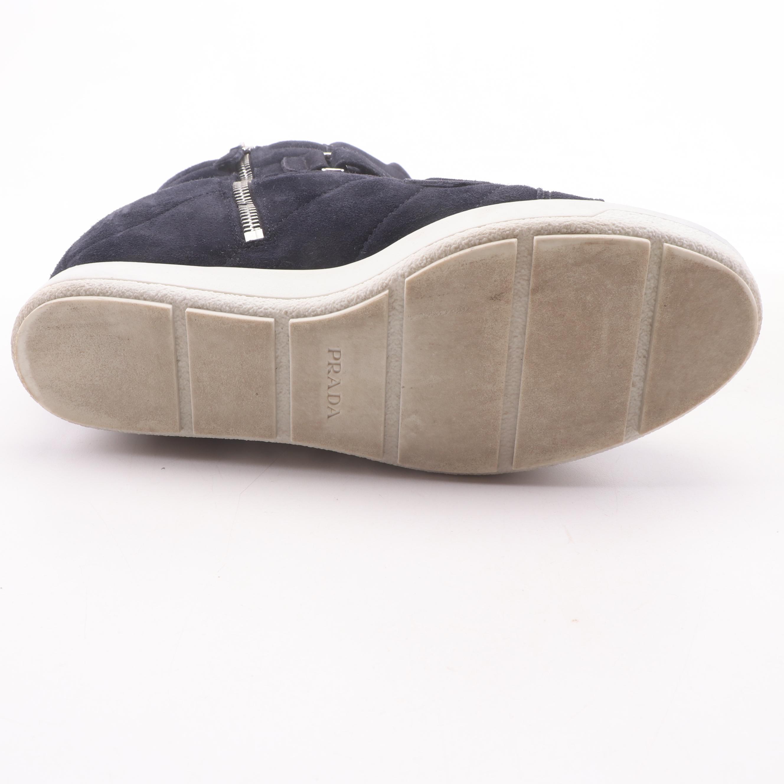 Prada Scamosciato "Calzature Donna" Dark Navy Suede High Top Sneakers