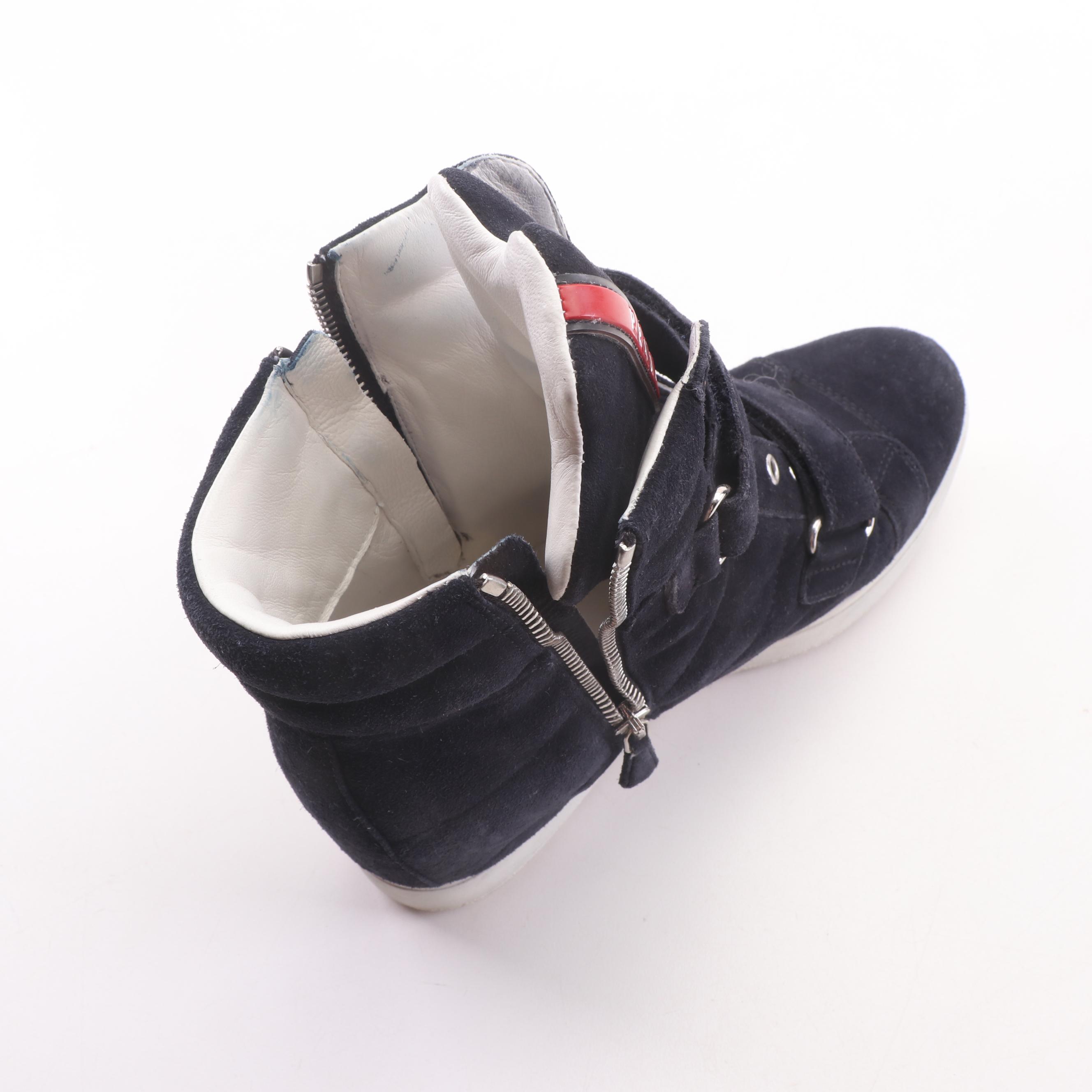 Prada Scamosciato "Calzature Donna" Dark Navy Suede High Top Sneakers