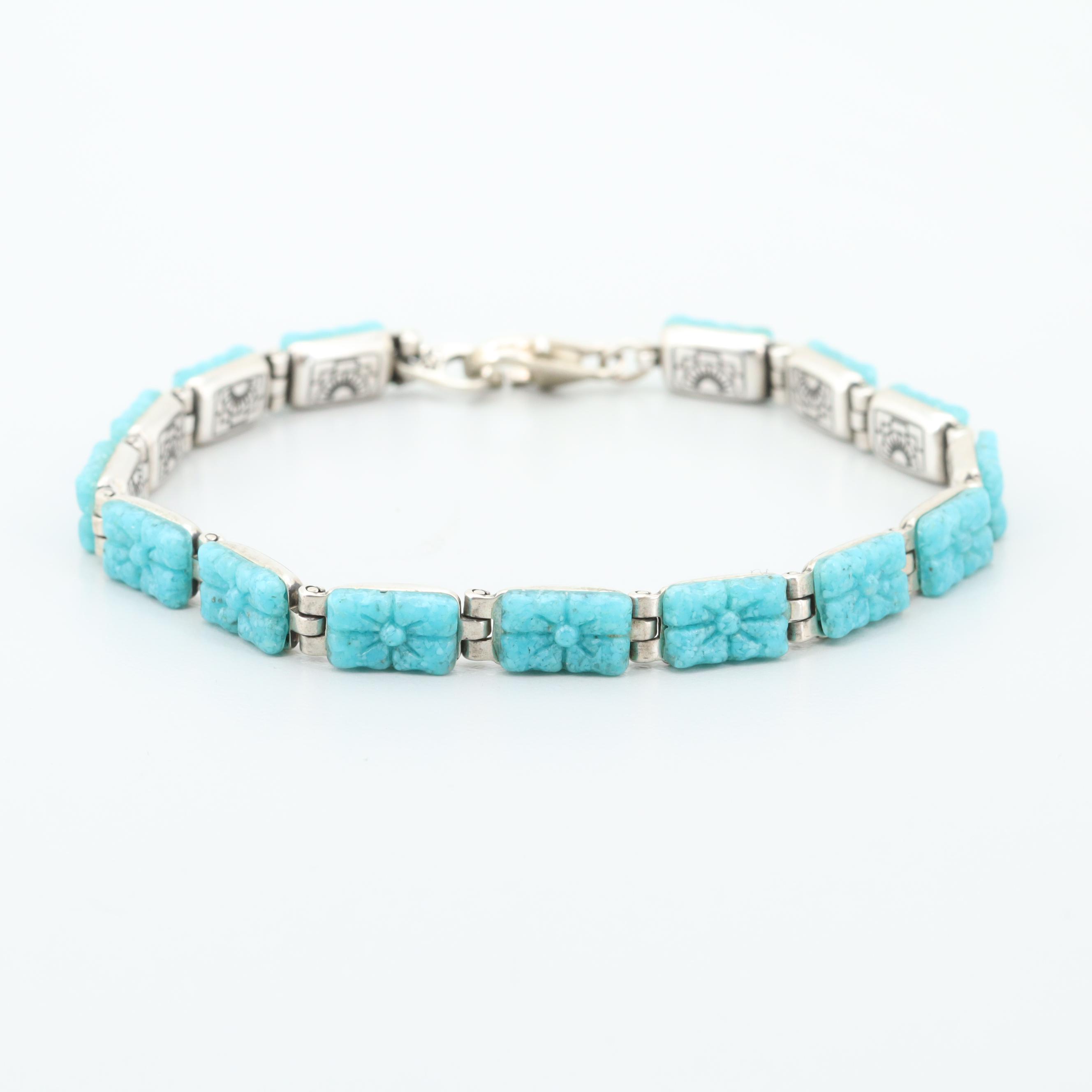 Sterling Silver and Imitation Turquoise Bracelet