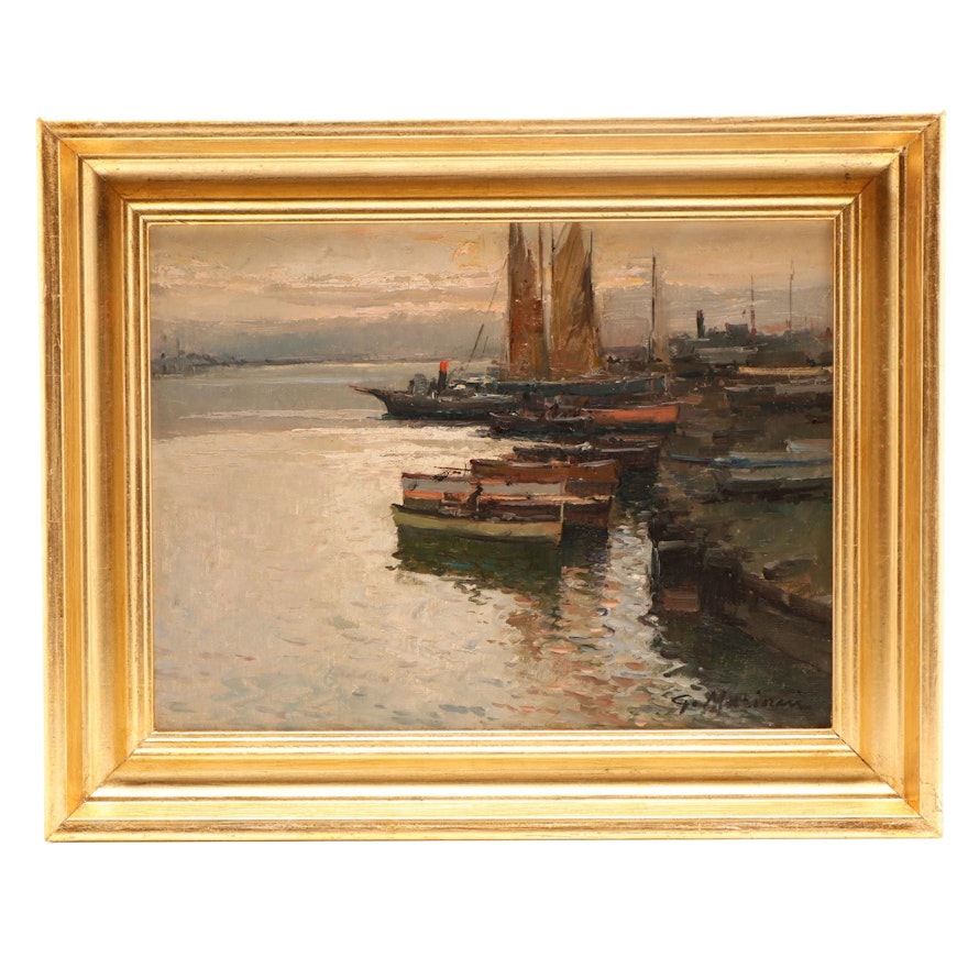 G. Mariani Harbor Scene Oil Painting