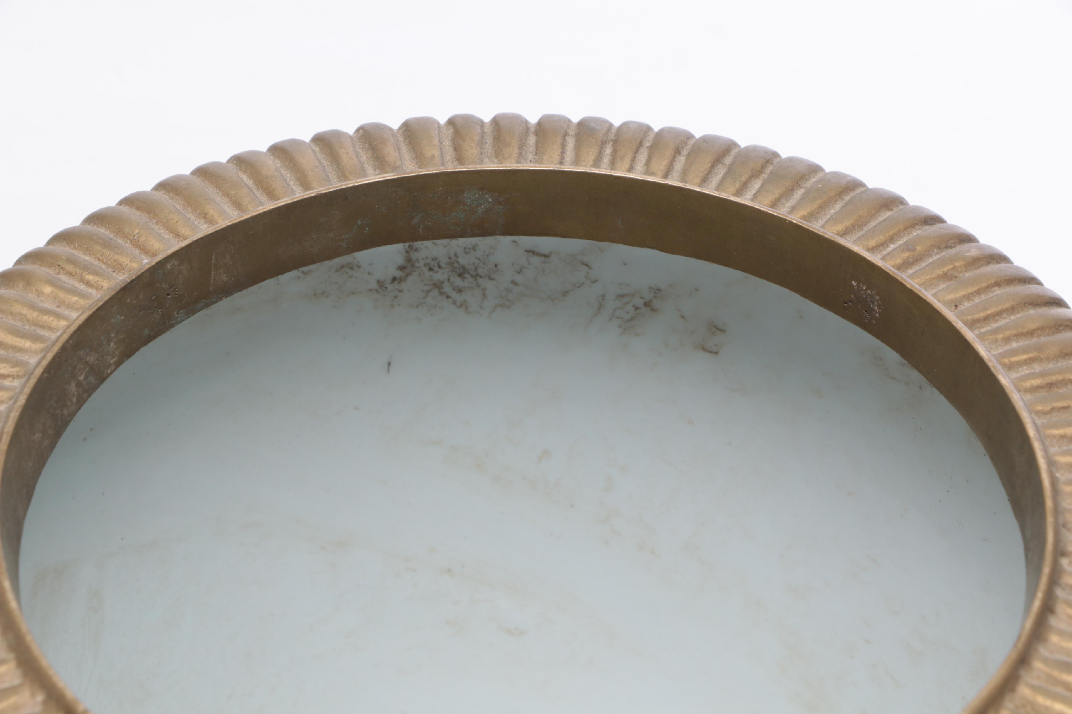 Chinese Porcelain Planter with Brass Lion Head Handles