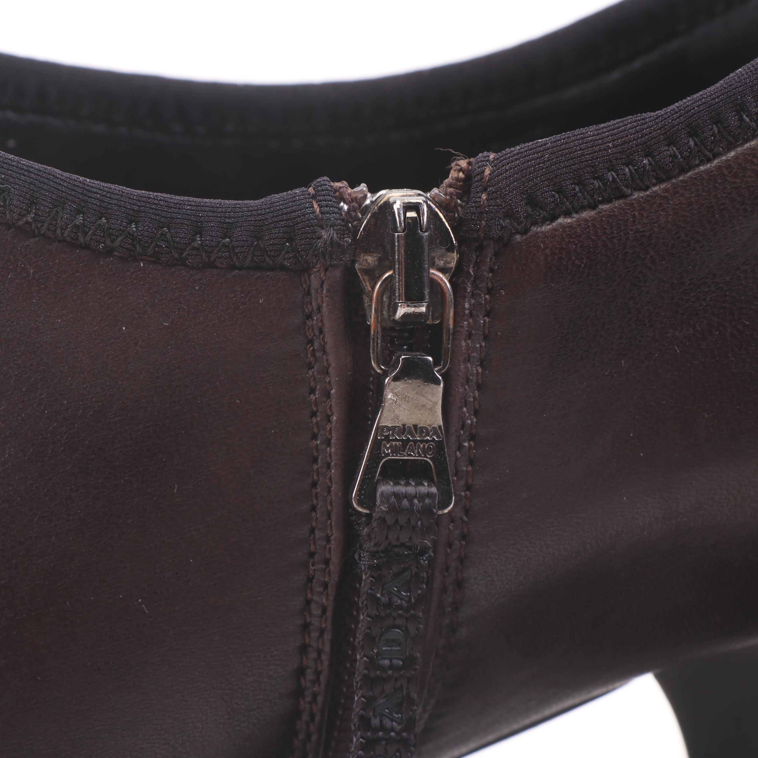 Prada Brown Leather Booties