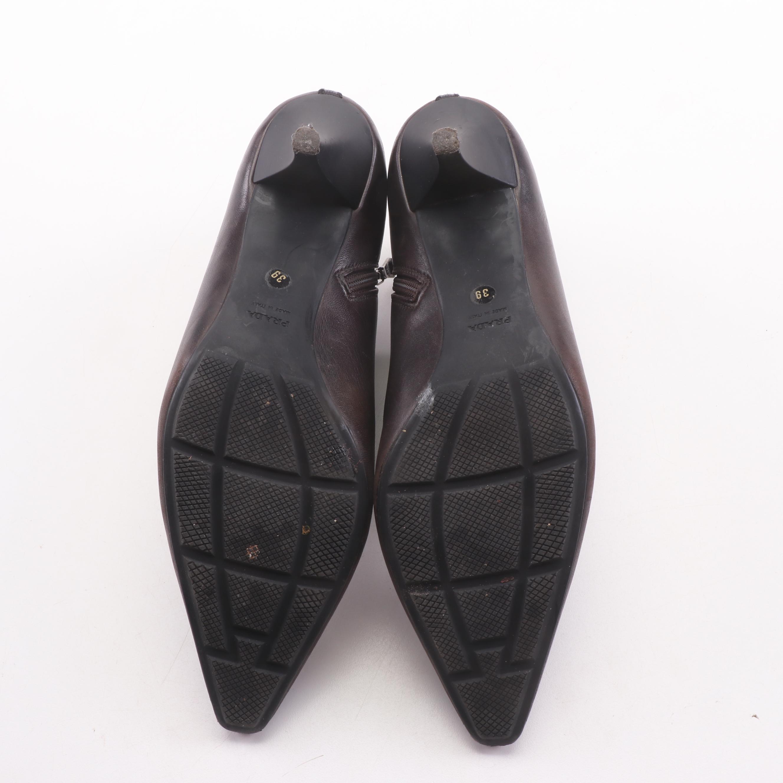 Prada Brown Leather Booties