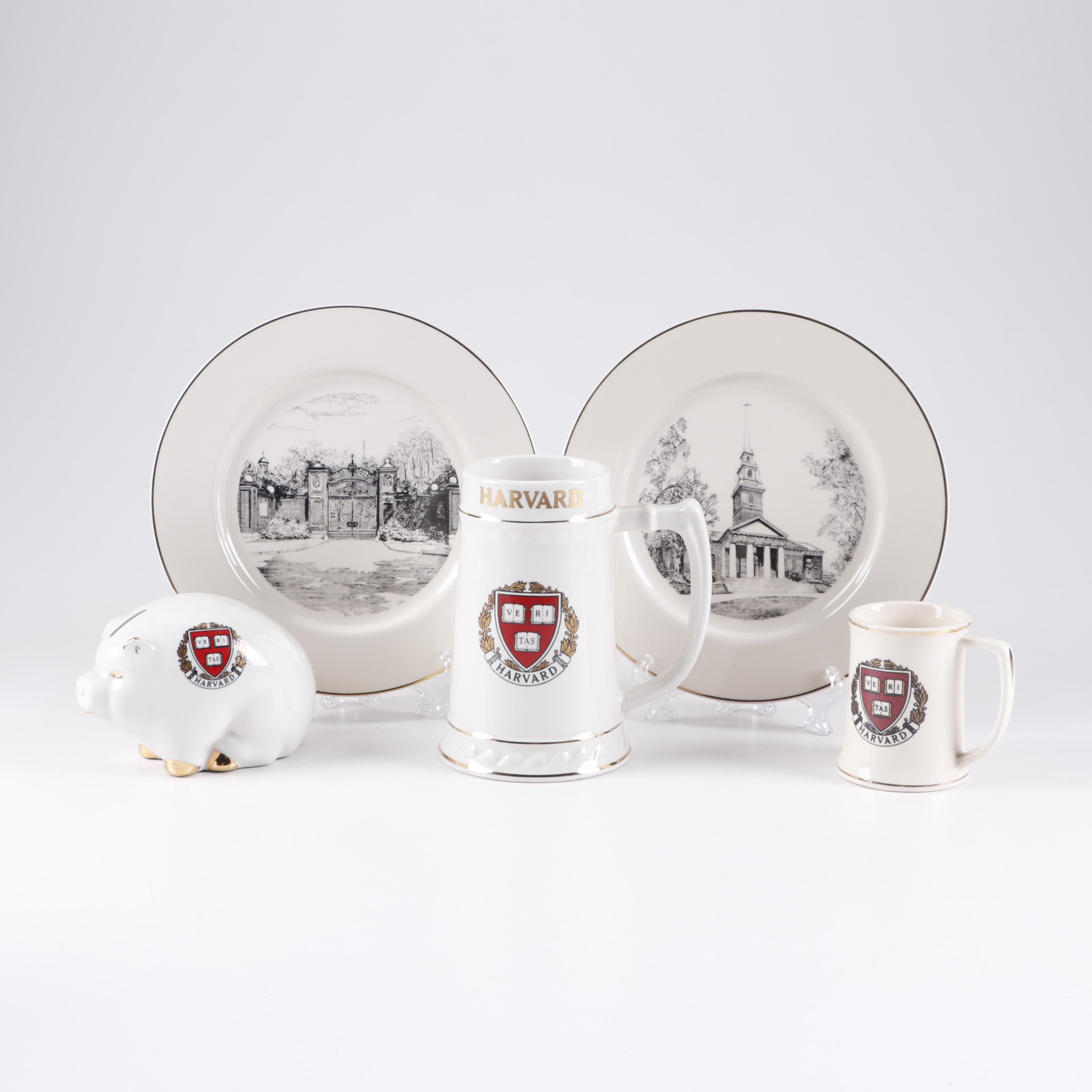 Harvard University Souvenir Collector's Plates, Beer Mugs, and Coin Bank