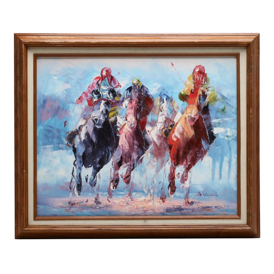 Anthony Veccio Oil Painting of Horse Race