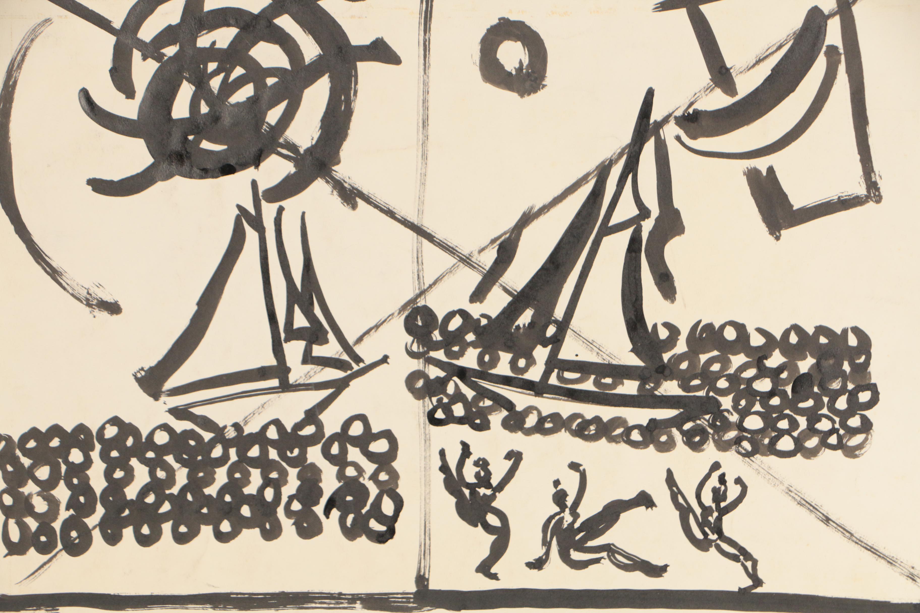 De Hirsh Margules 1960 Abstract Ink Painting