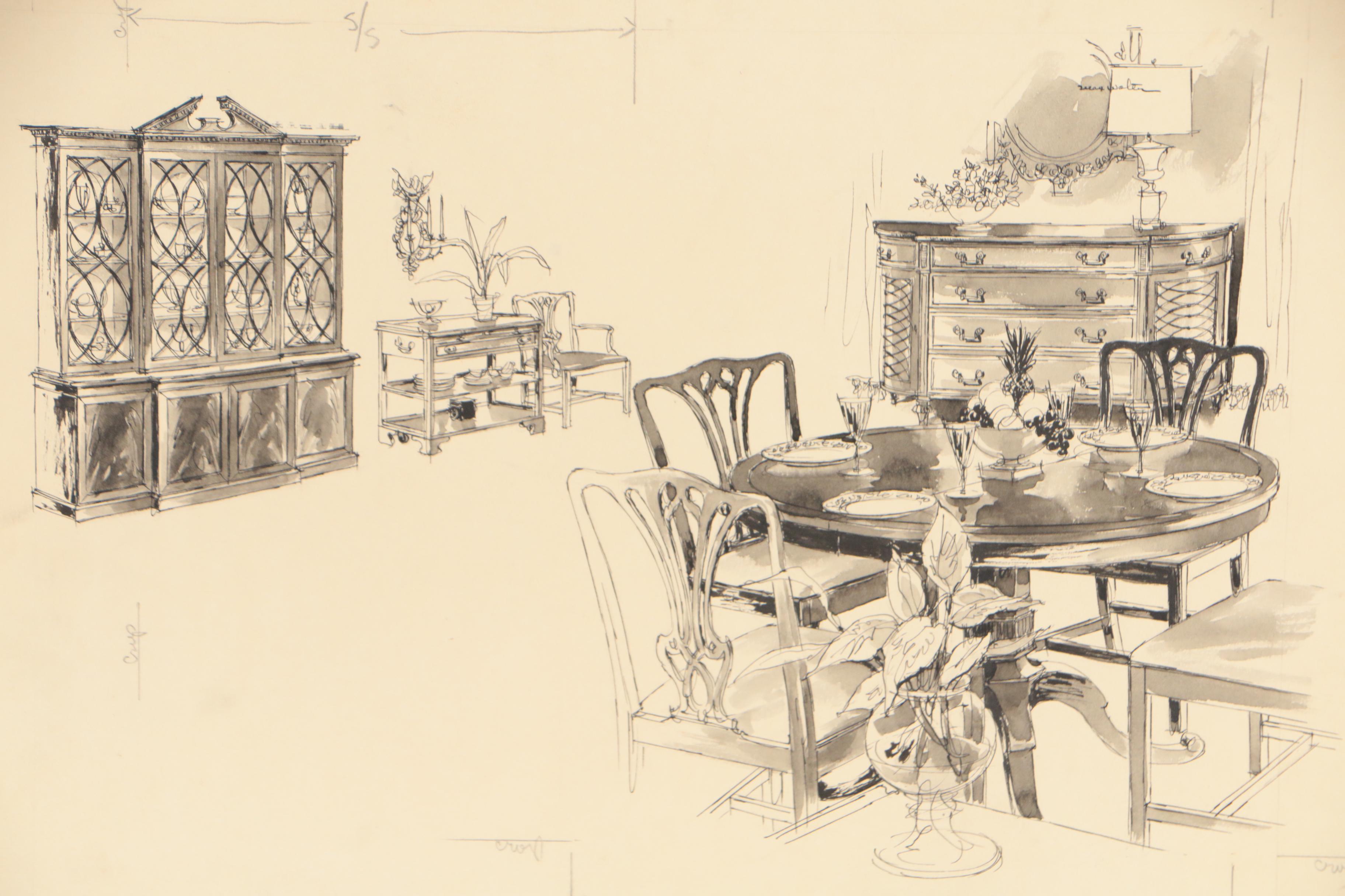 Max Walter Furniture Design Illustrations for W. & J. Sloane