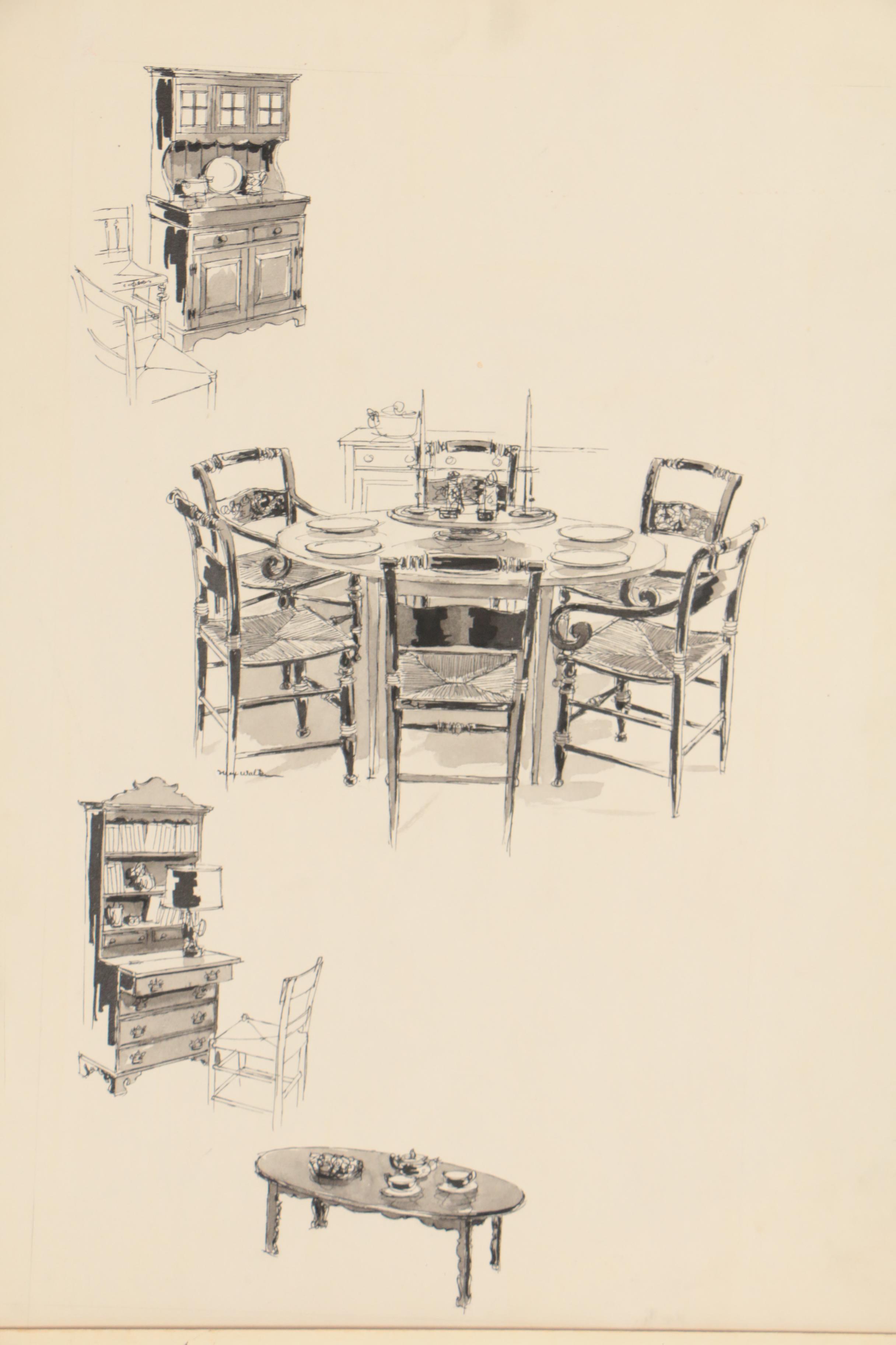 Max Walter Furniture Design Illustrations for W. & J. Sloane
