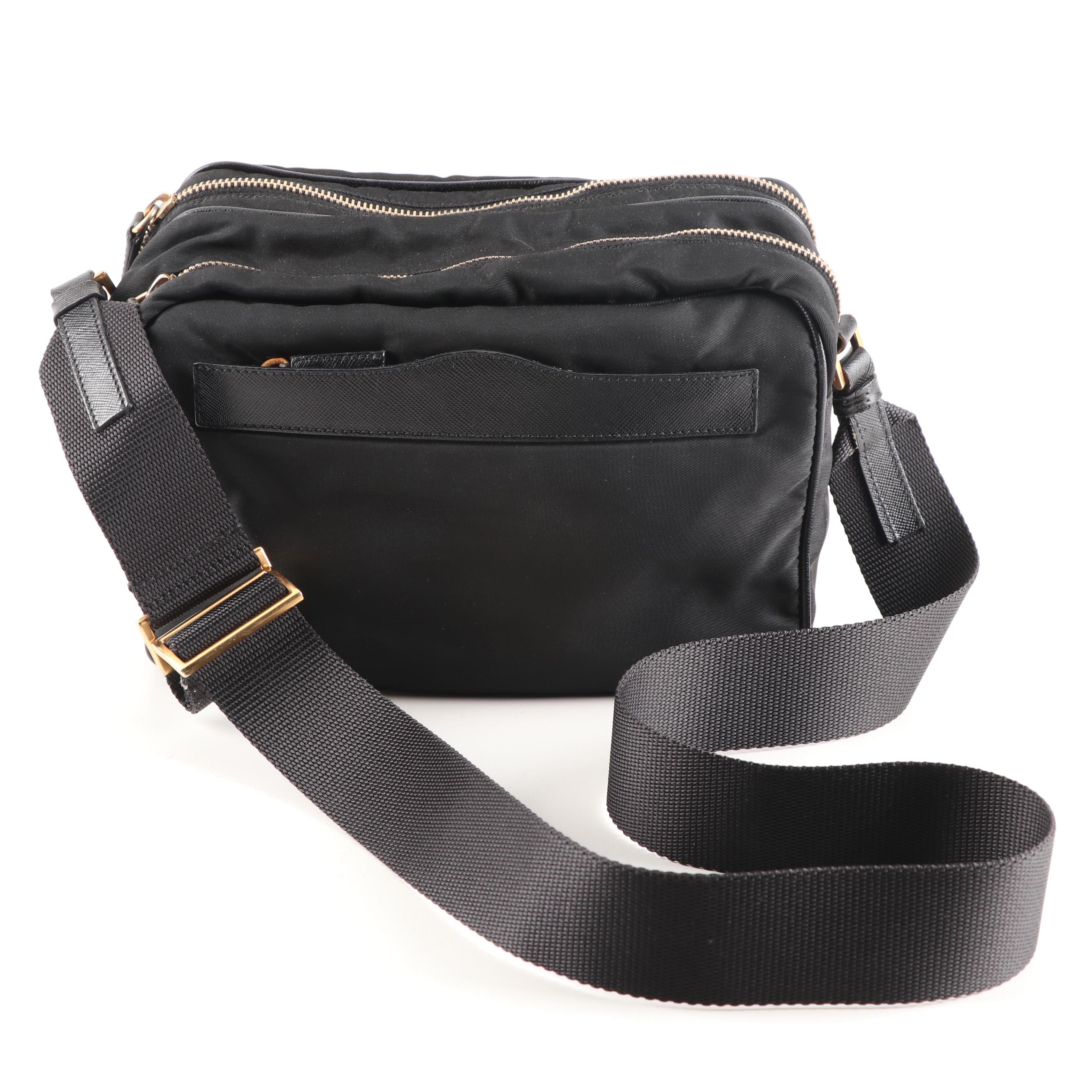 Prada Black Nylon and Saffiano Leather Shoulder Bag