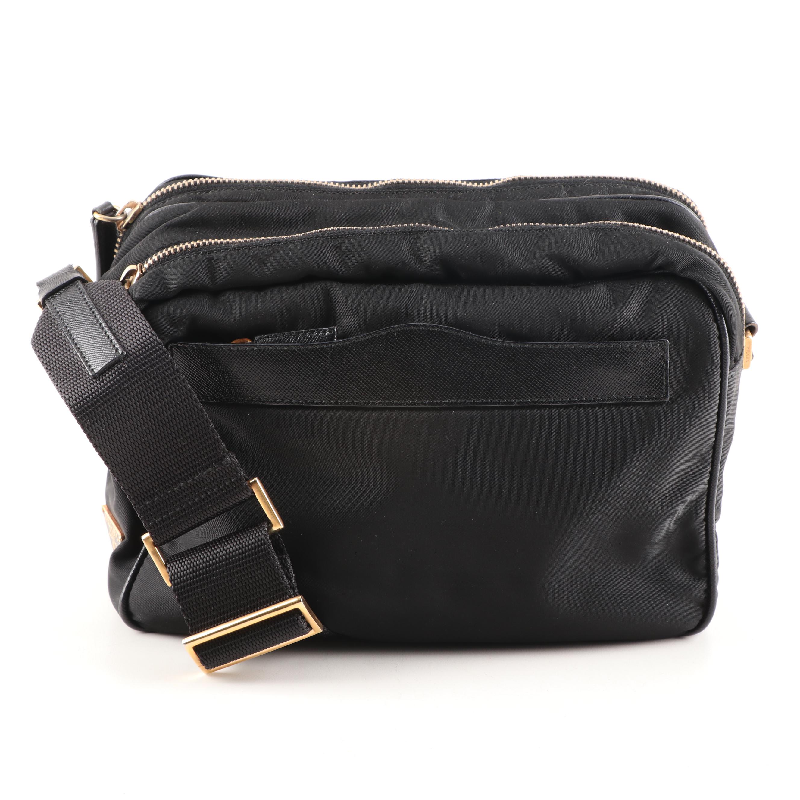 Prada Black Nylon and Saffiano Leather Shoulder Bag