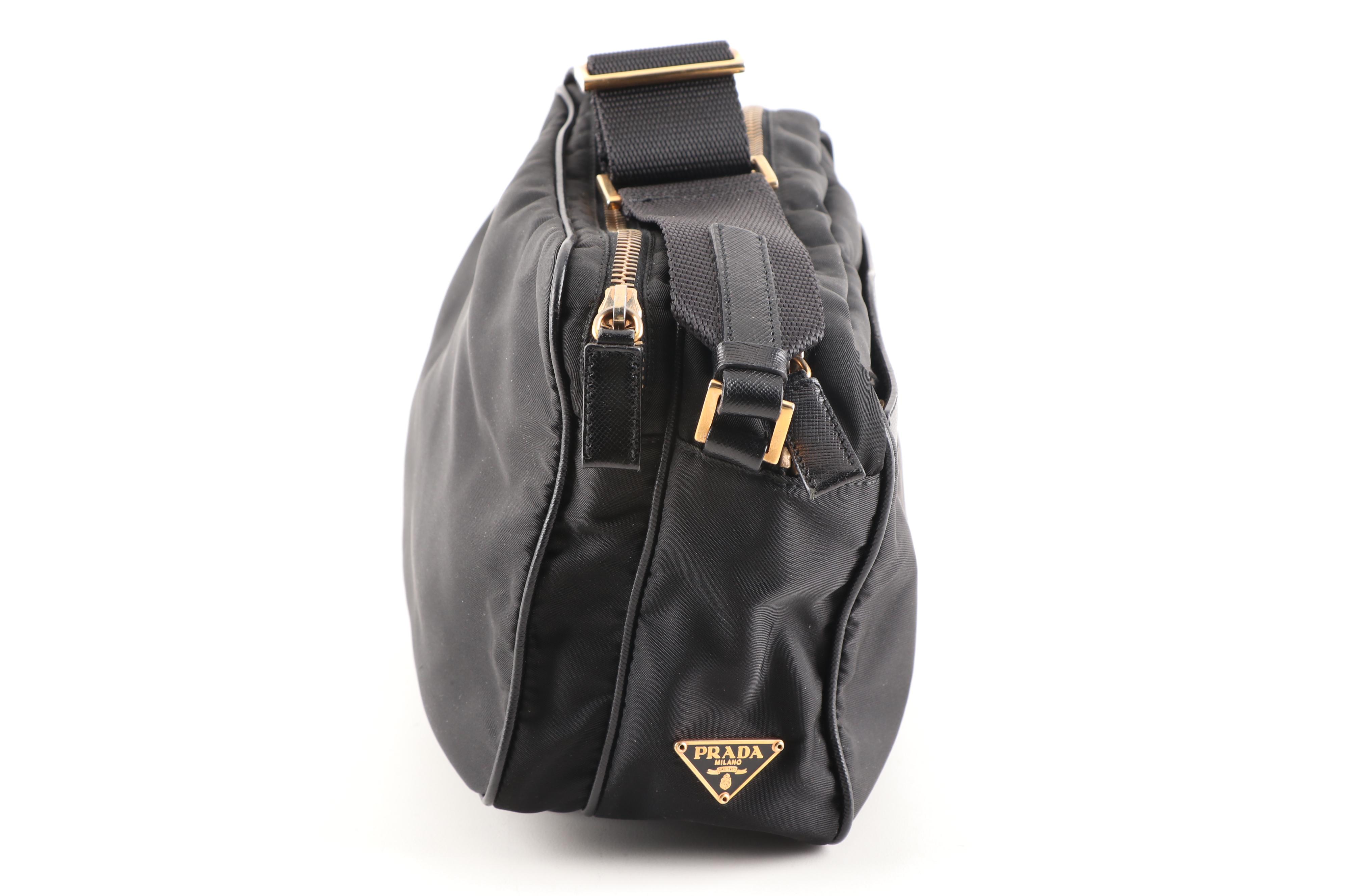 Prada Black Nylon and Saffiano Leather Shoulder Bag