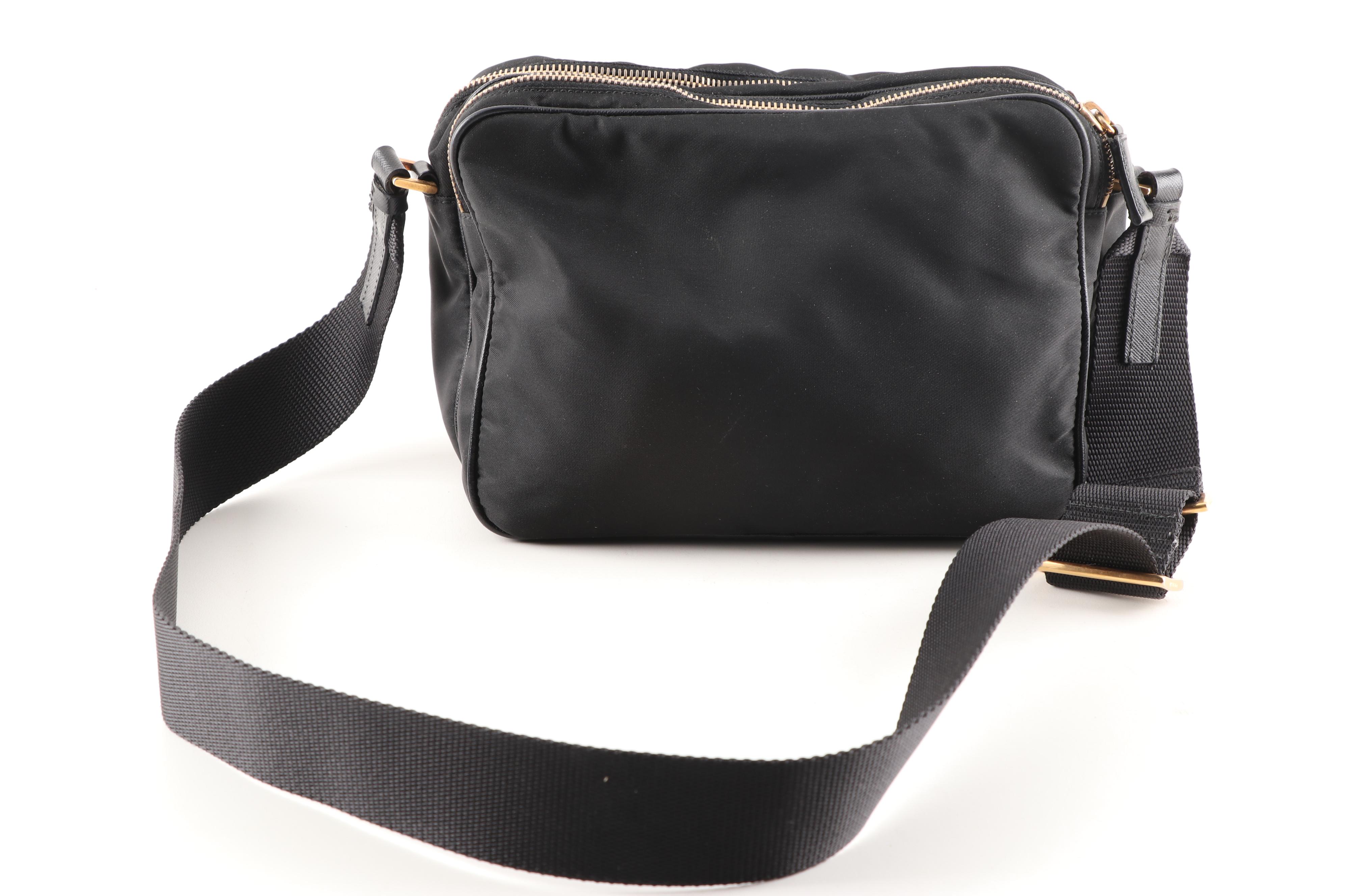Prada Black Nylon and Saffiano Leather Shoulder Bag