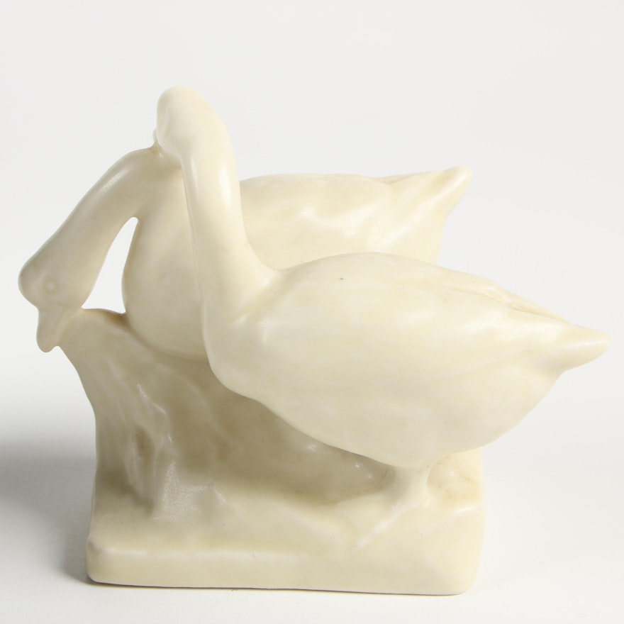 Rookwood Pottery Matte Cream Geese Paperweight, 1937