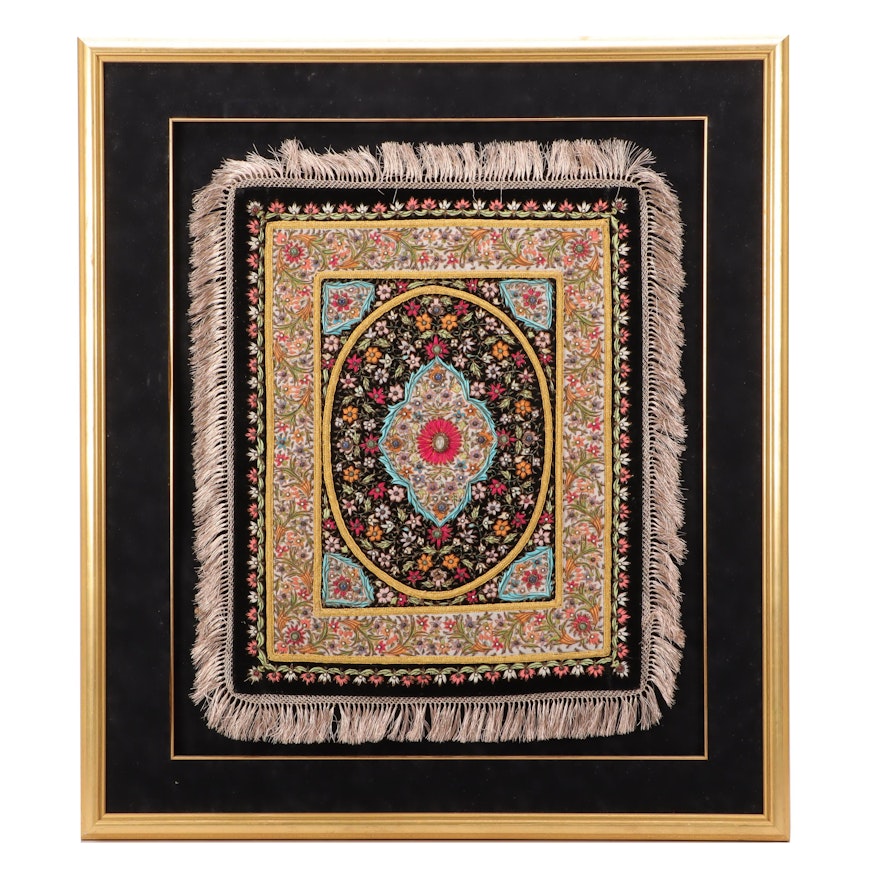Handmade Indian Embroidered Zardozi Jewel Carpet, Late 20th Century