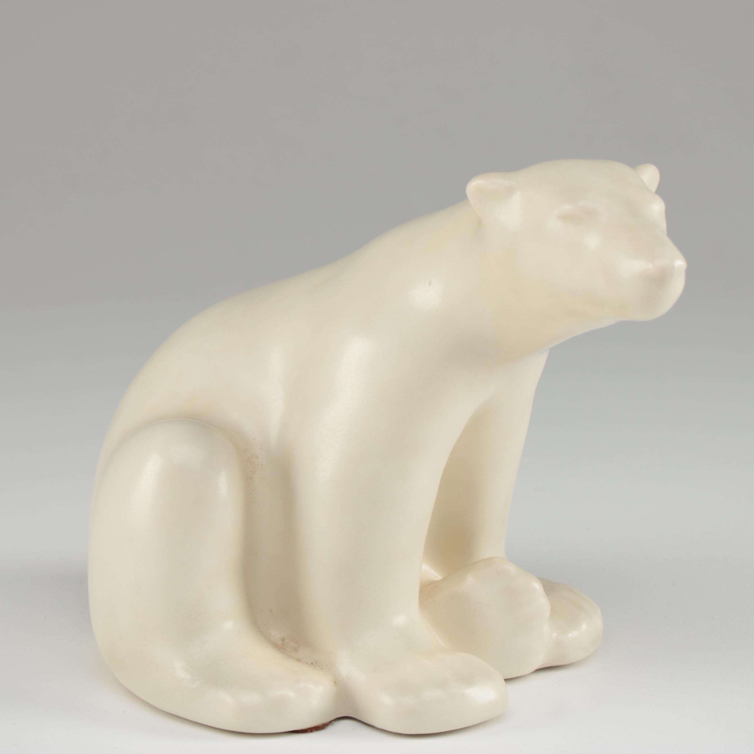 Rookwood Pottery Cream Matte Polar Bear Bookend, 1965
