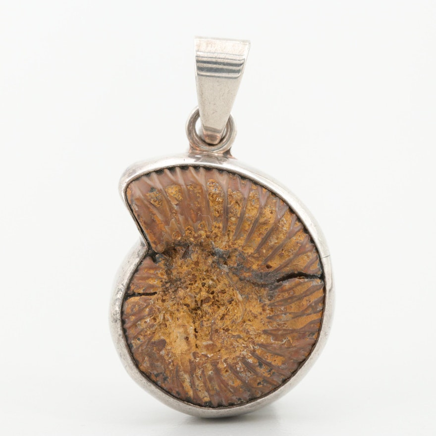 Sterling Silver Ammonite Fossil Pendant