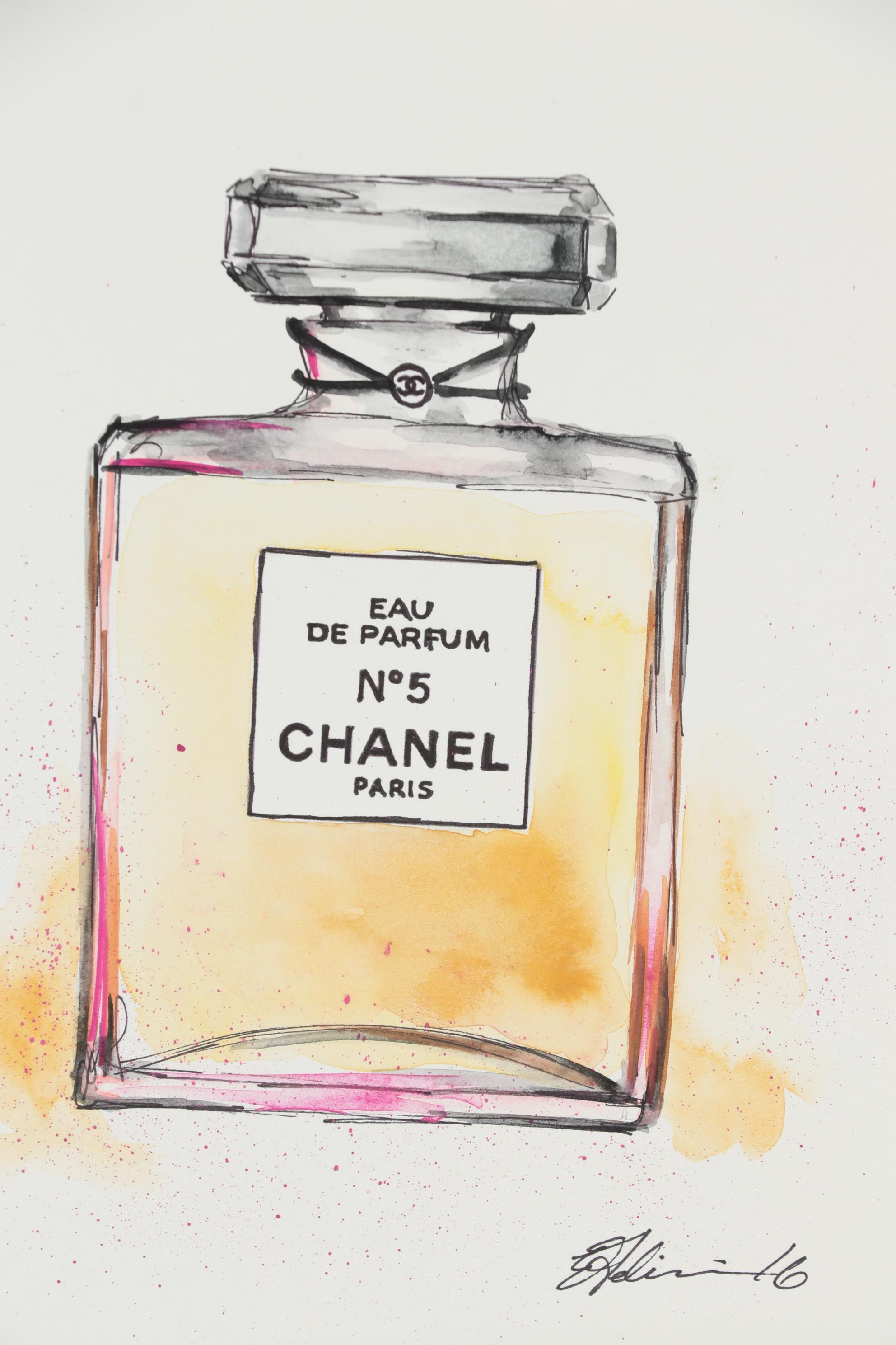 Elena Feliciano Watercolor Painting "Chanel Parfum Bottle #4"