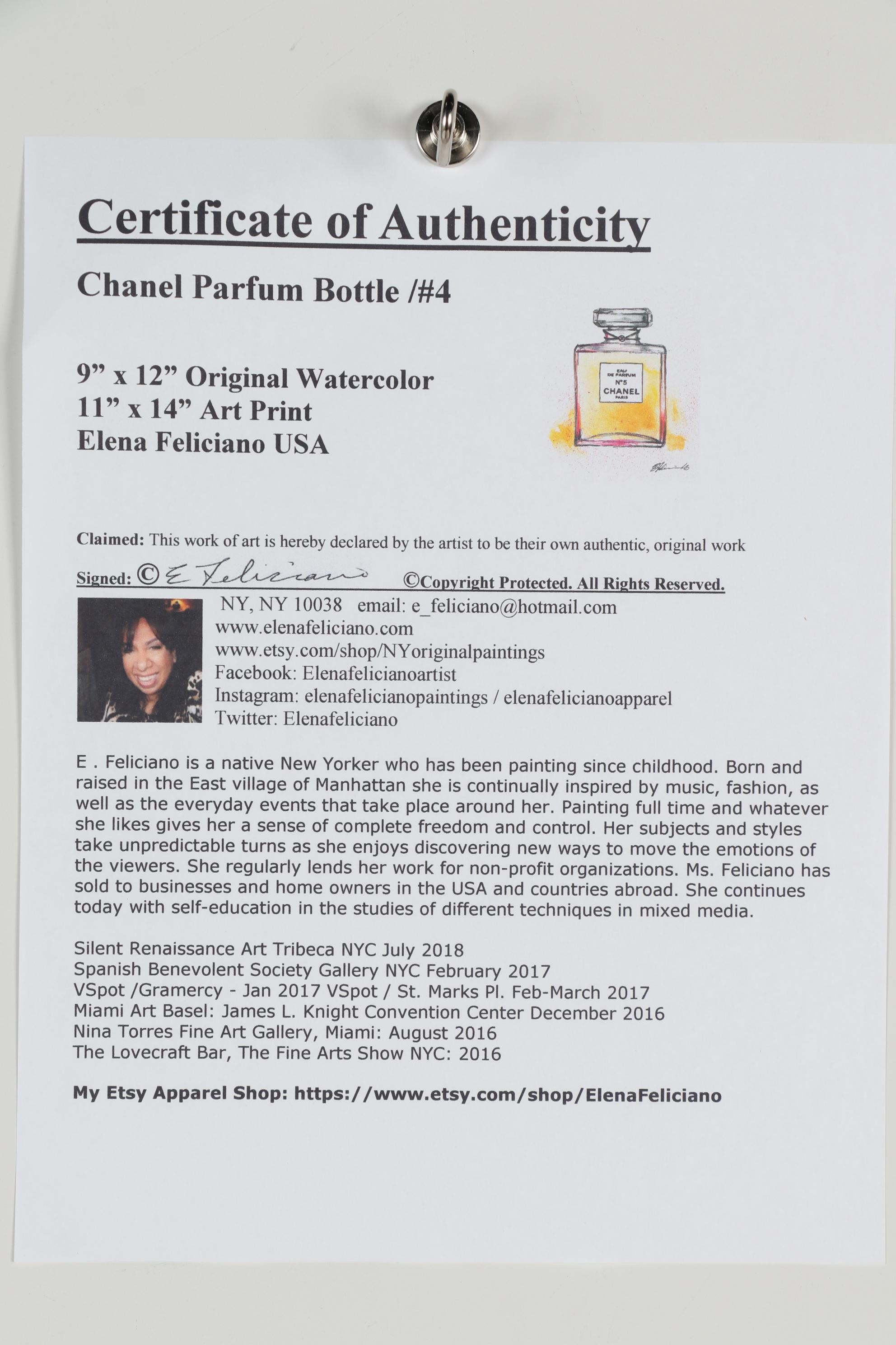 Elena Feliciano Watercolor Painting "Chanel Parfum Bottle #4"