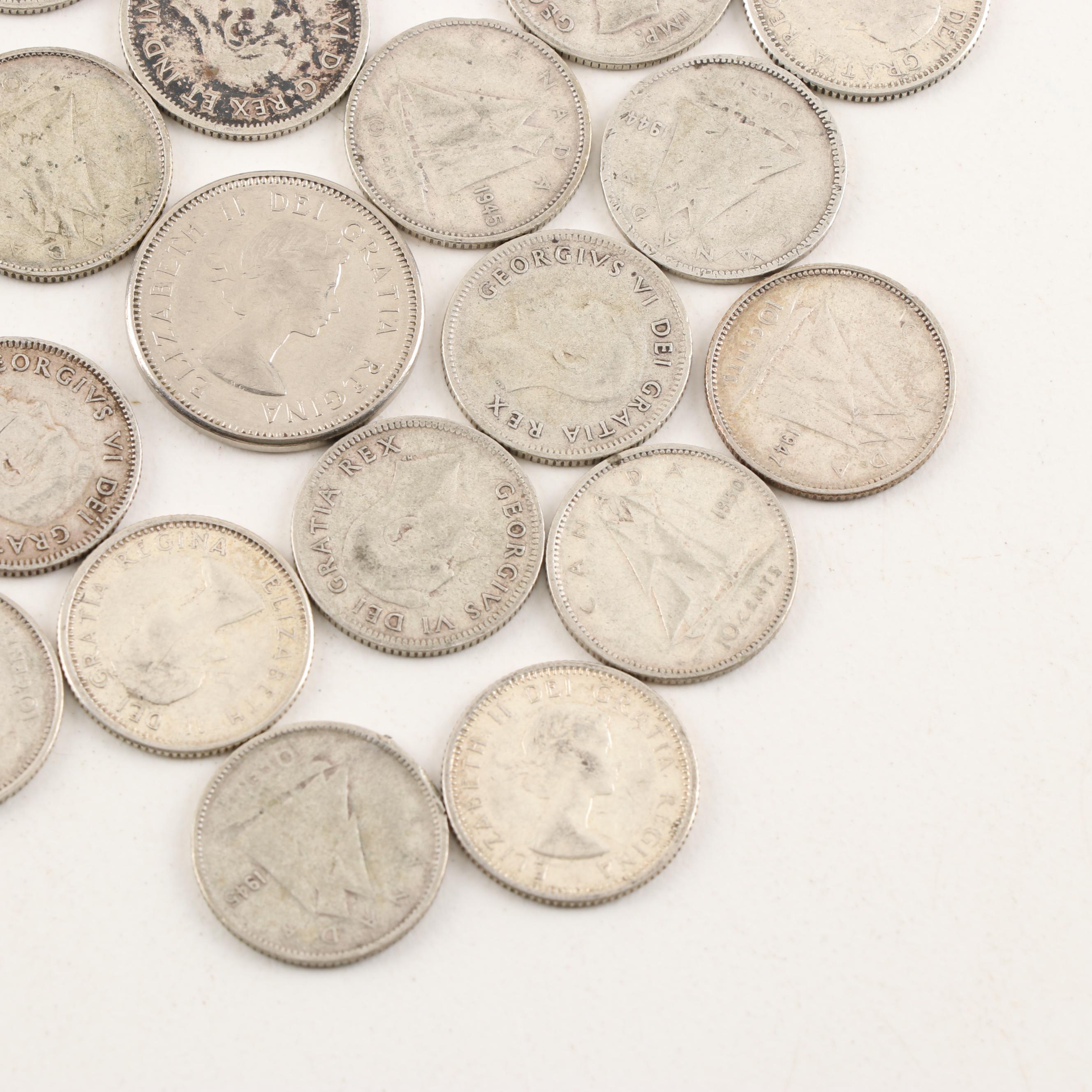 29 Canadian Five Cent and Silver Ten Cent Coins