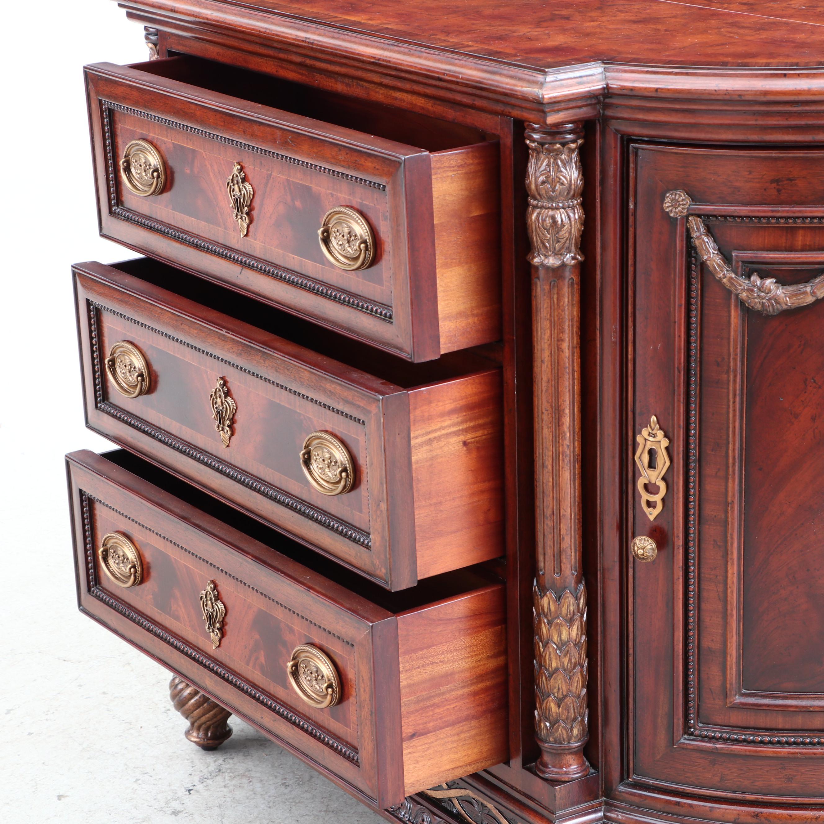 Maitland-Smith, Neoclassical Style Parcel-Gilt Mahogany and Burlwood TV Console